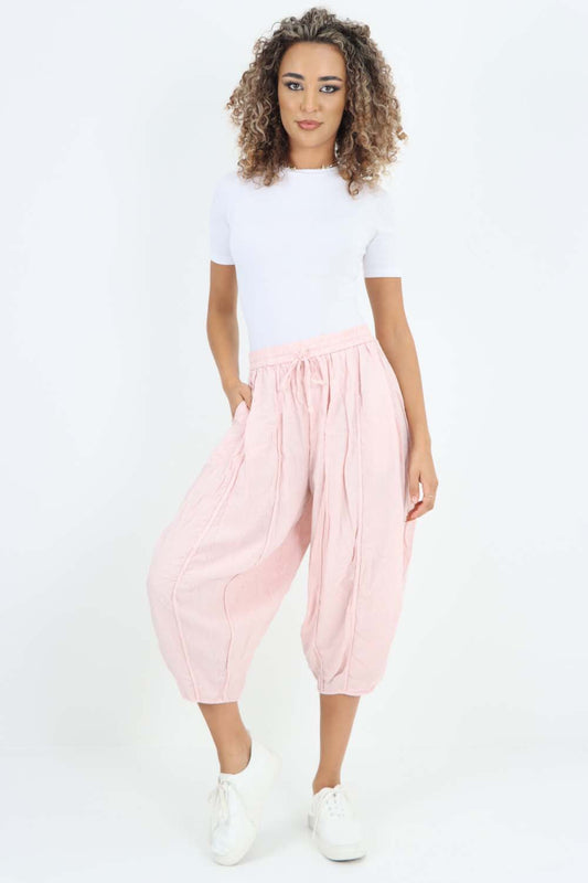 Italian Panelled 3/4 Length Linen Joggers