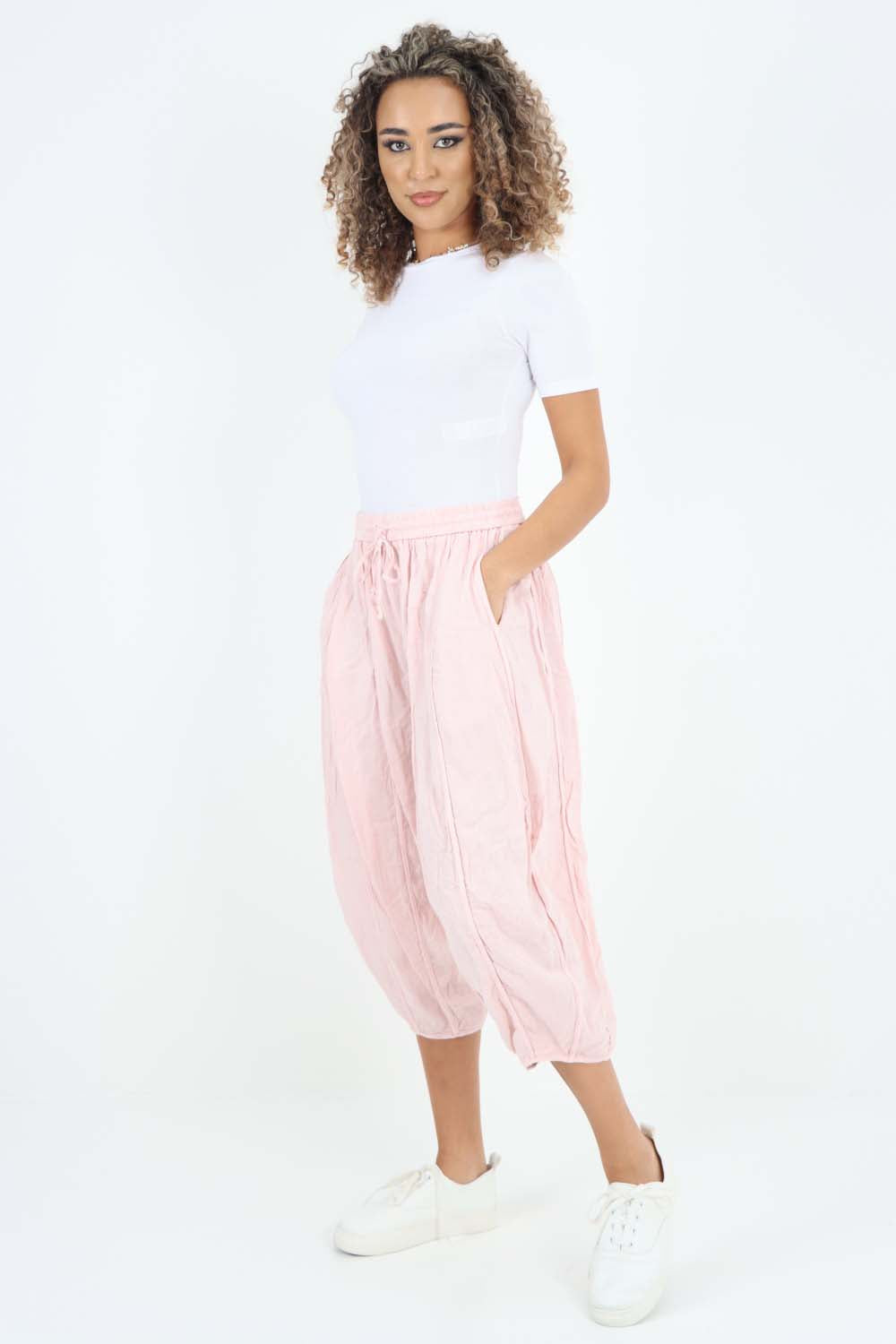 Italian Panelled 3/4 Length Linen Joggers