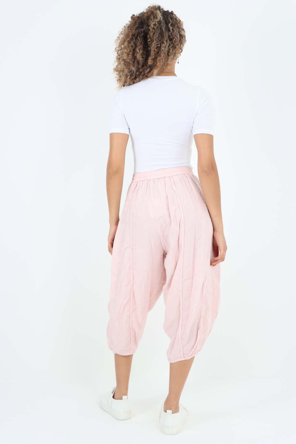Italian Panelled 3/4 Length Linen Joggers