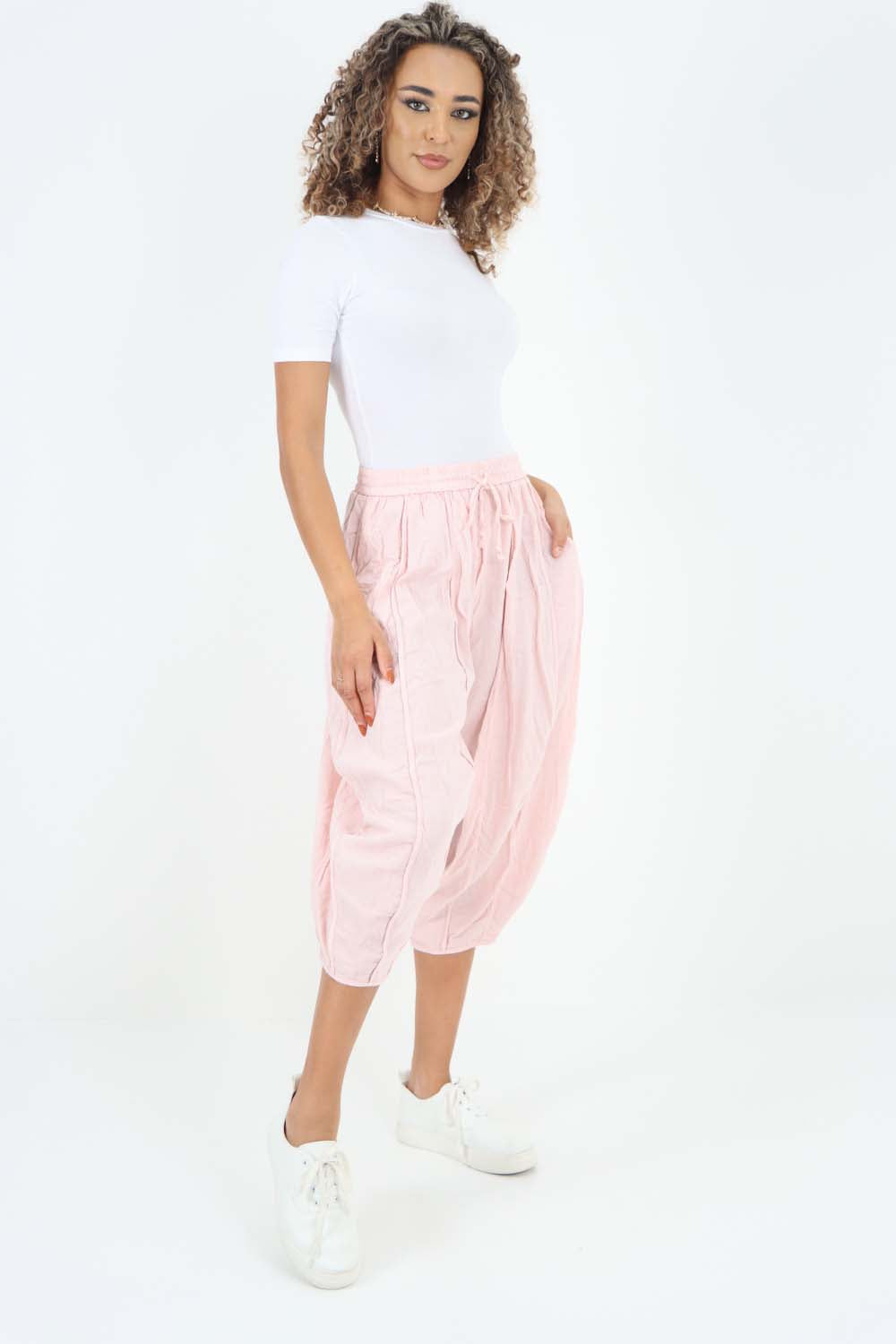 Italian Panelled 3/4 Length Linen Joggers