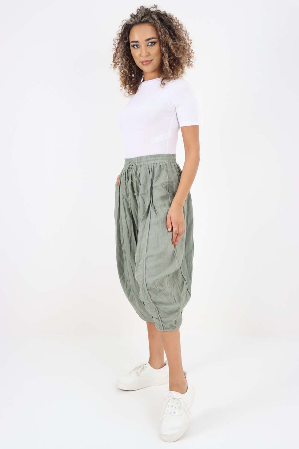 Italian Panelled 3/4 Length Linen Joggers