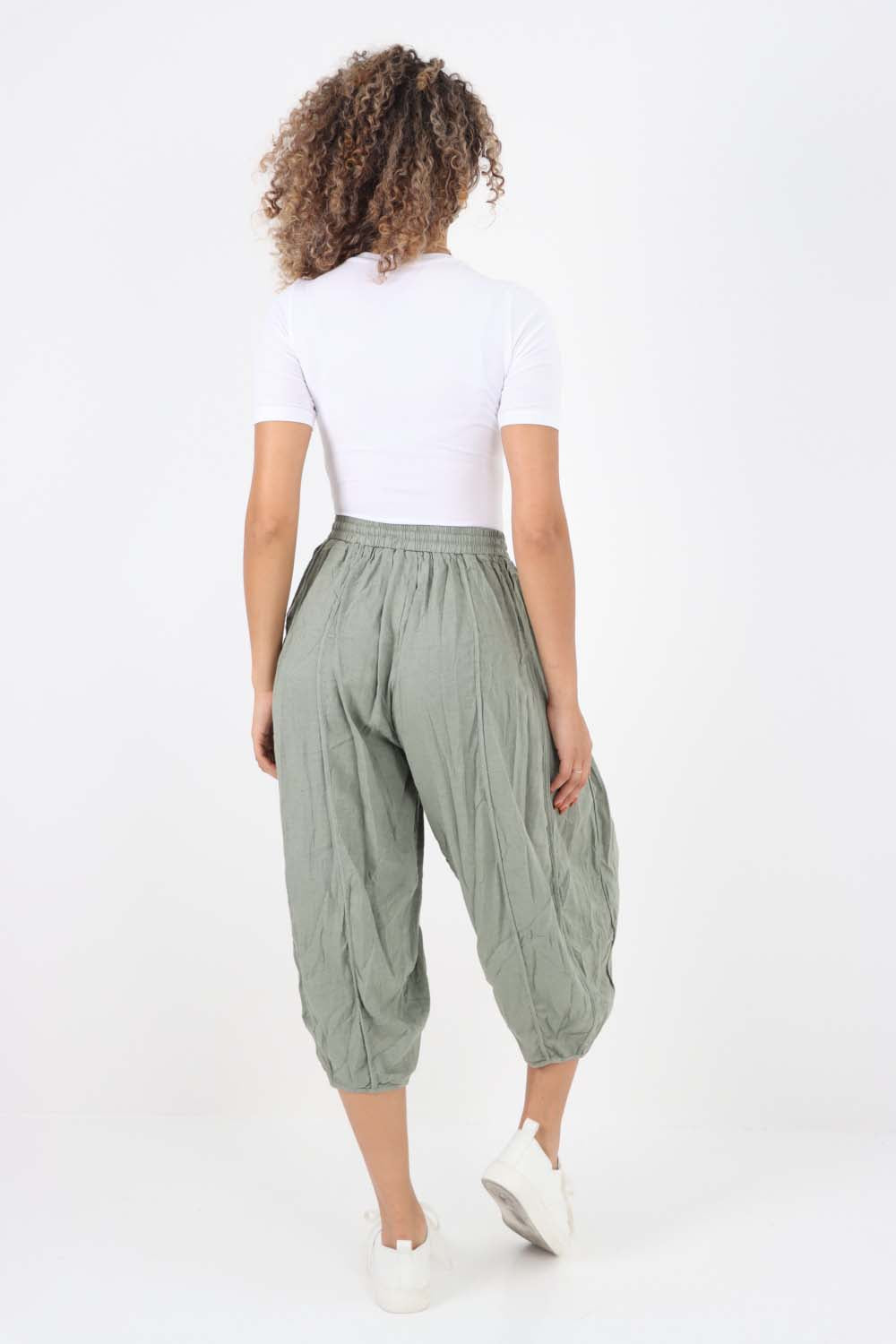 Italian Panelled 3/4 Length Linen Joggers