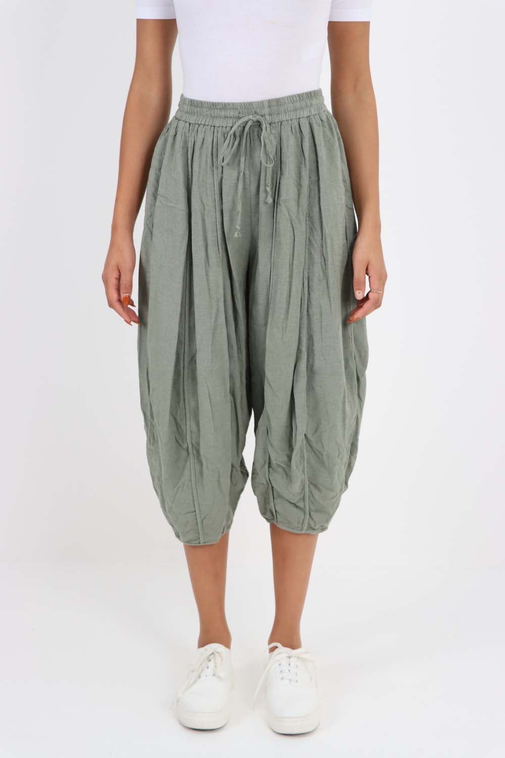 Italian Panelled 3/4 Length Linen Joggers