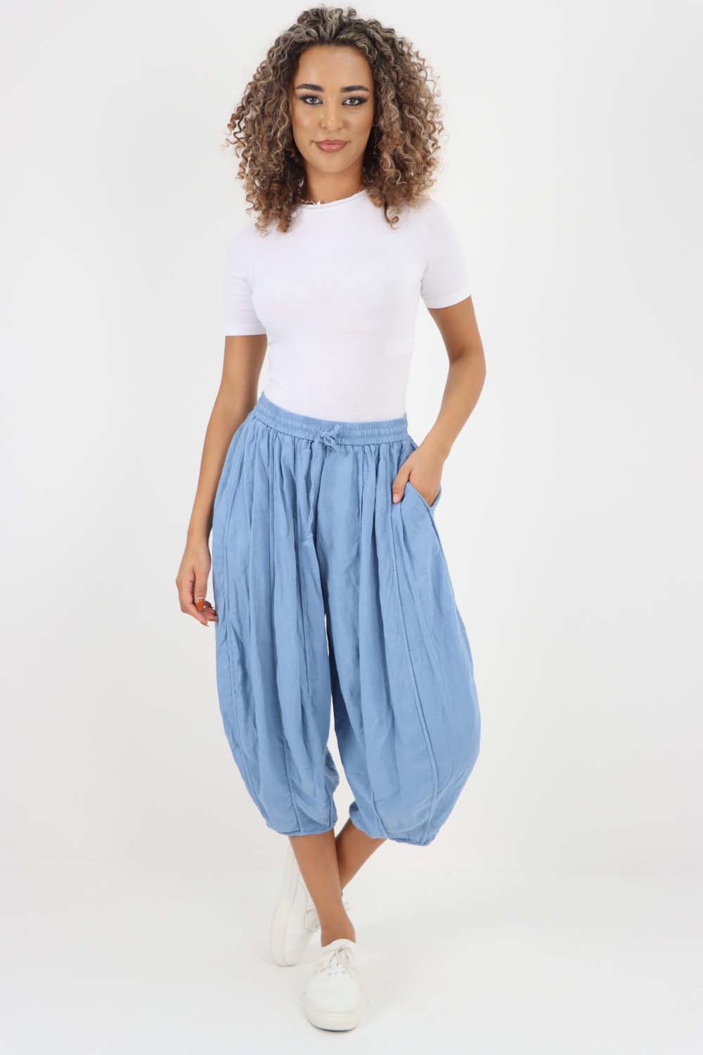 Italian Panelled 3/4 Length Linen Joggers