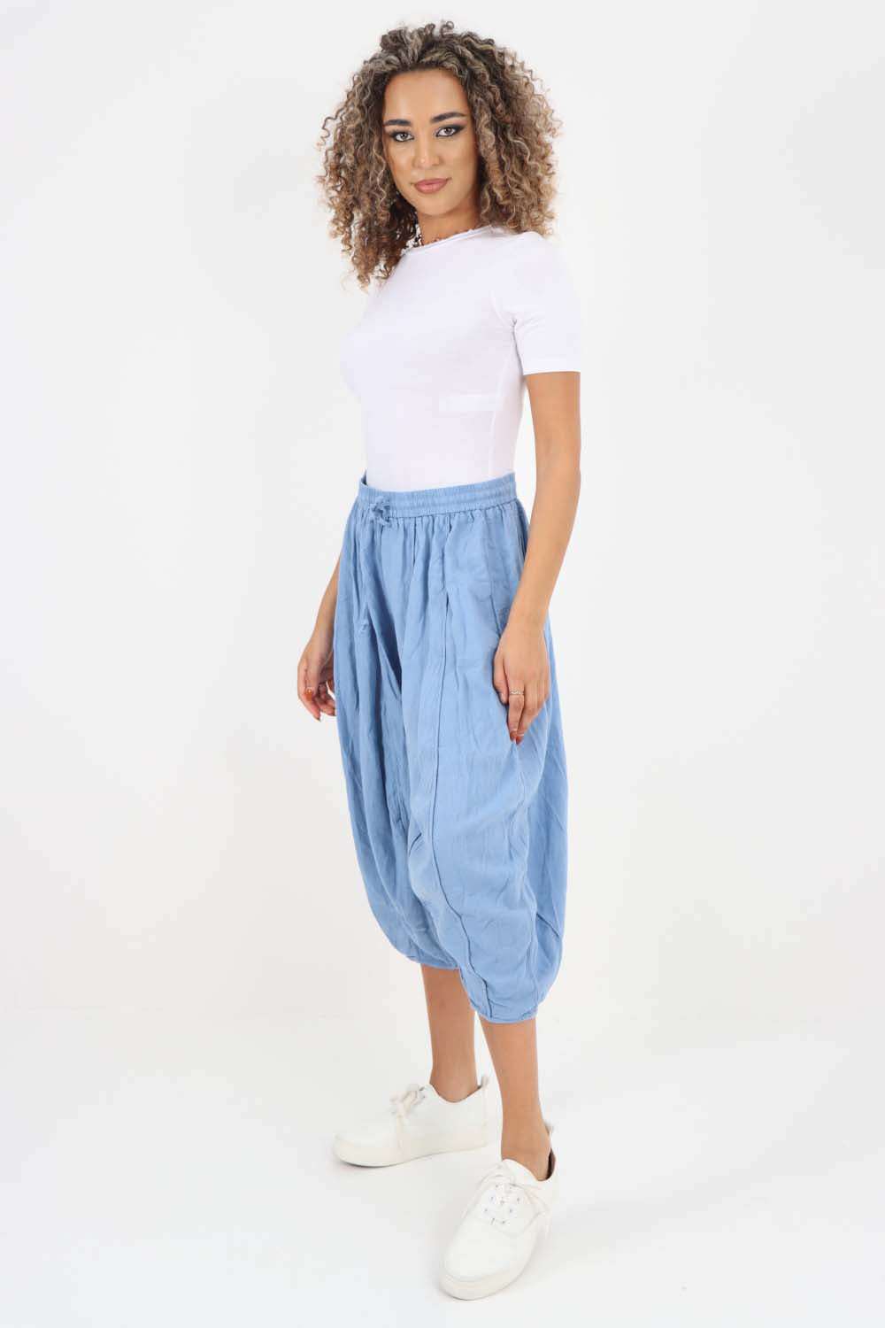 Italian Panelled 3/4 Length Linen Joggers