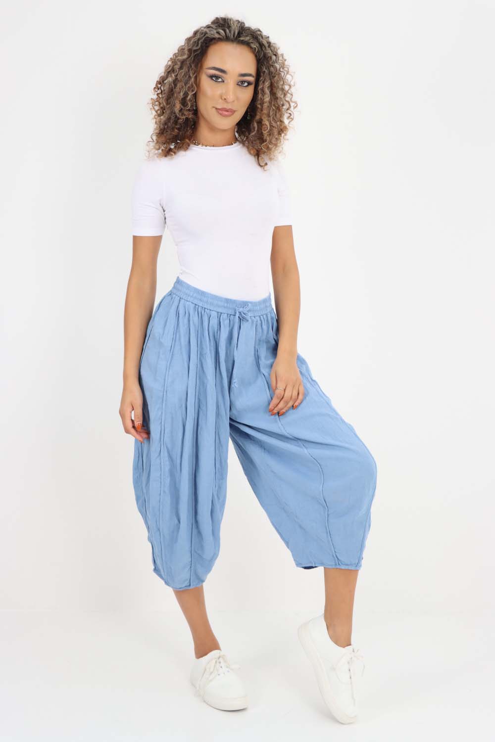 Italian Panelled 3/4 Length Linen Joggers