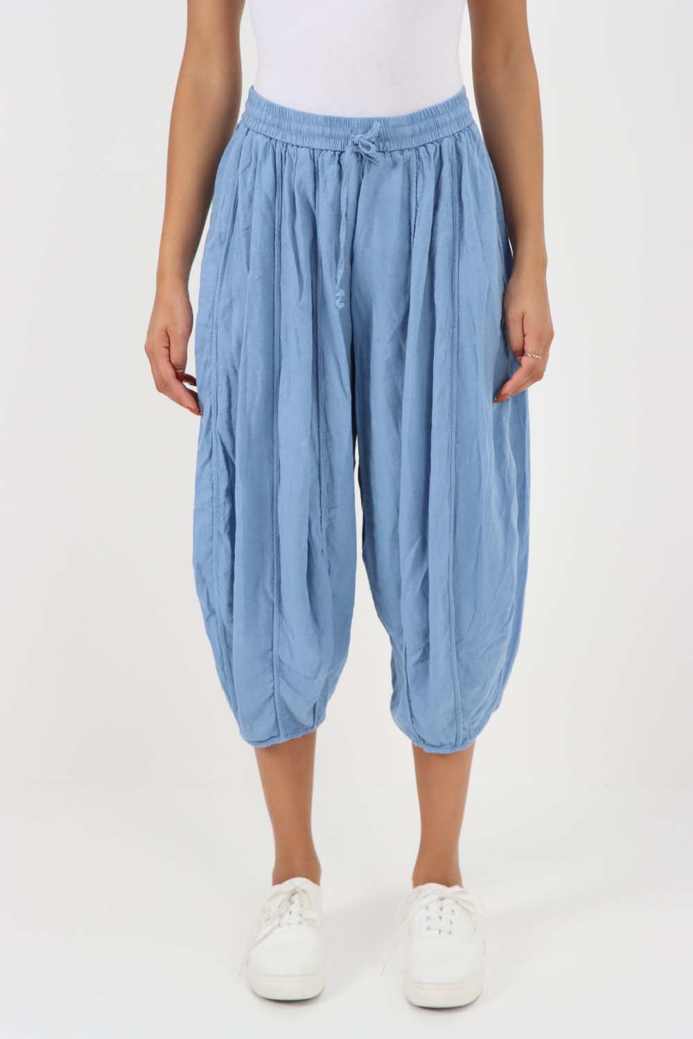 Italian Panelled 3/4 Length Linen Joggers