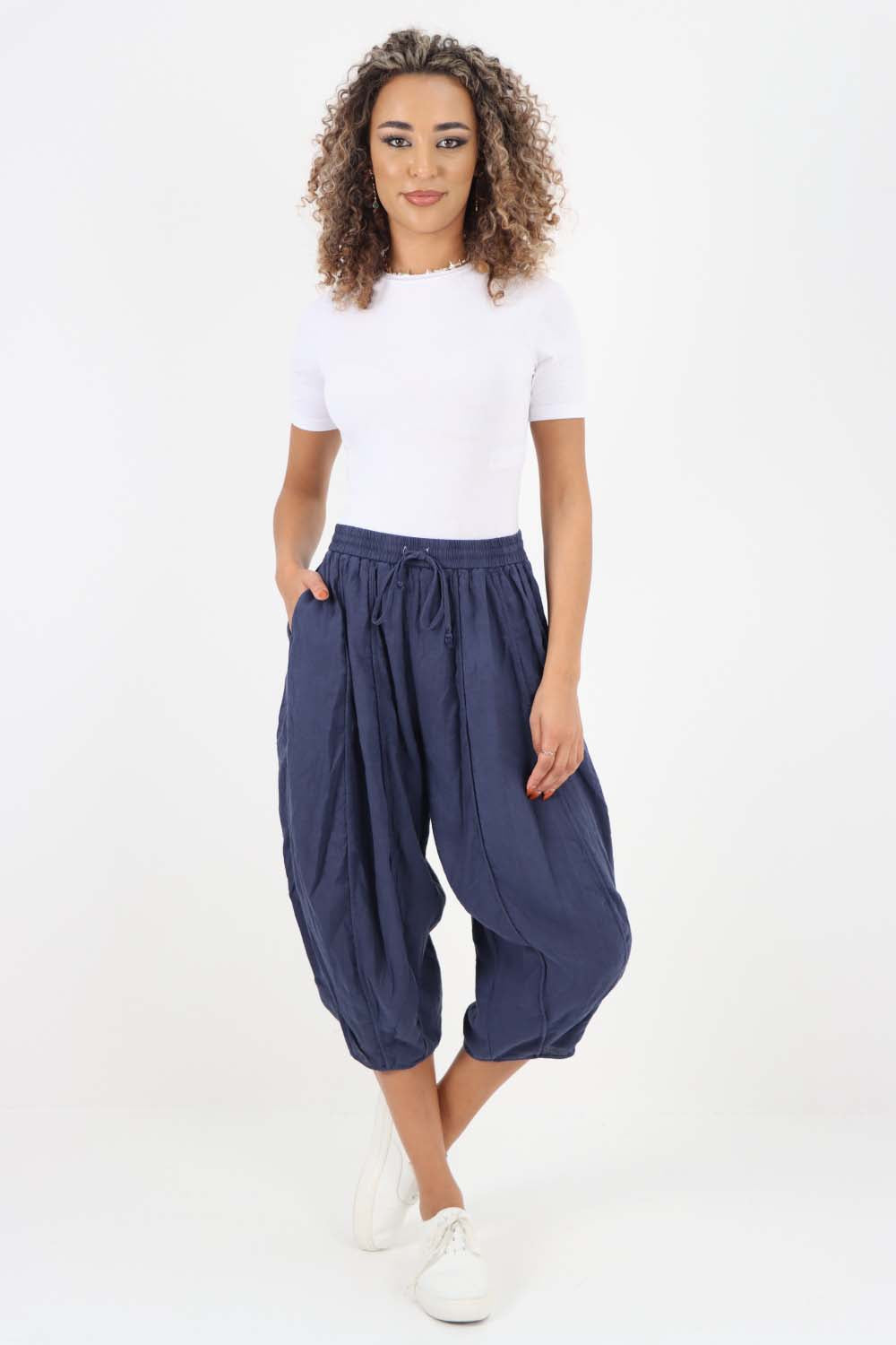 Italian Panelled 3/4 Length Linen Joggers