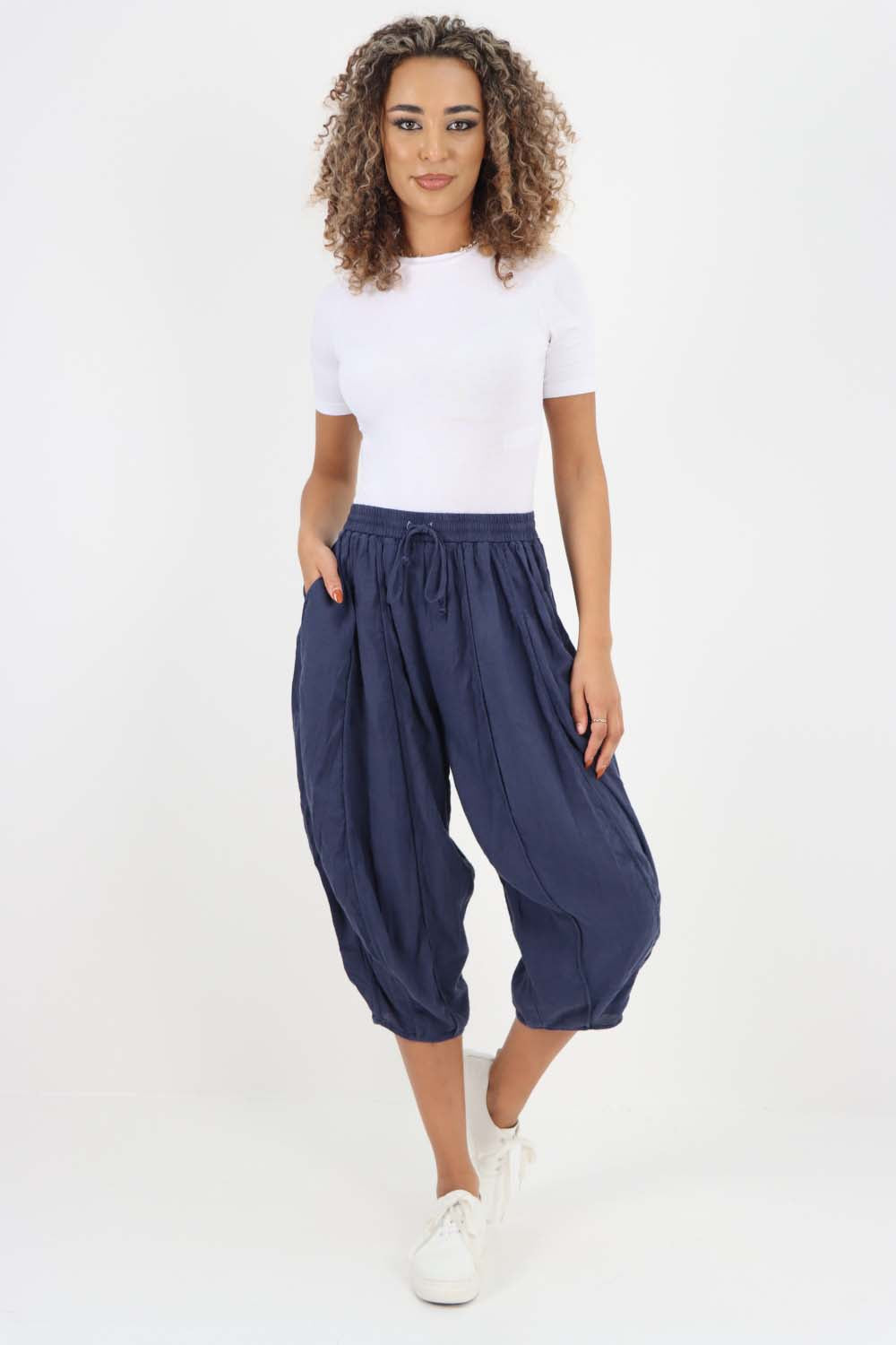 Italian Panelled 3/4 Length Linen Joggers