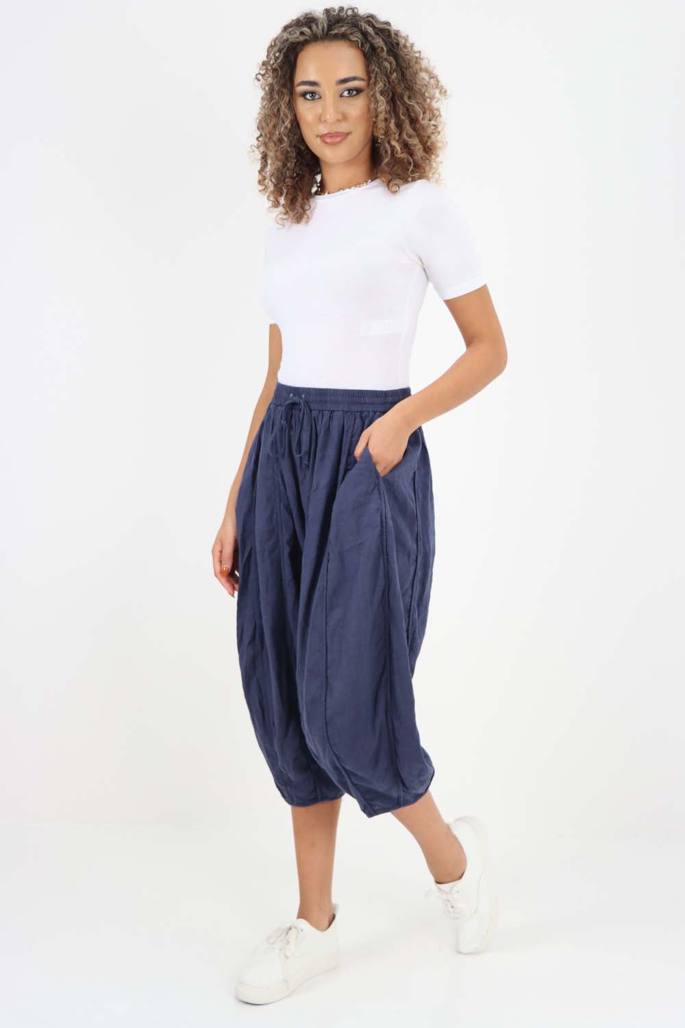 Italian Panelled 3/4 Length Linen Joggers