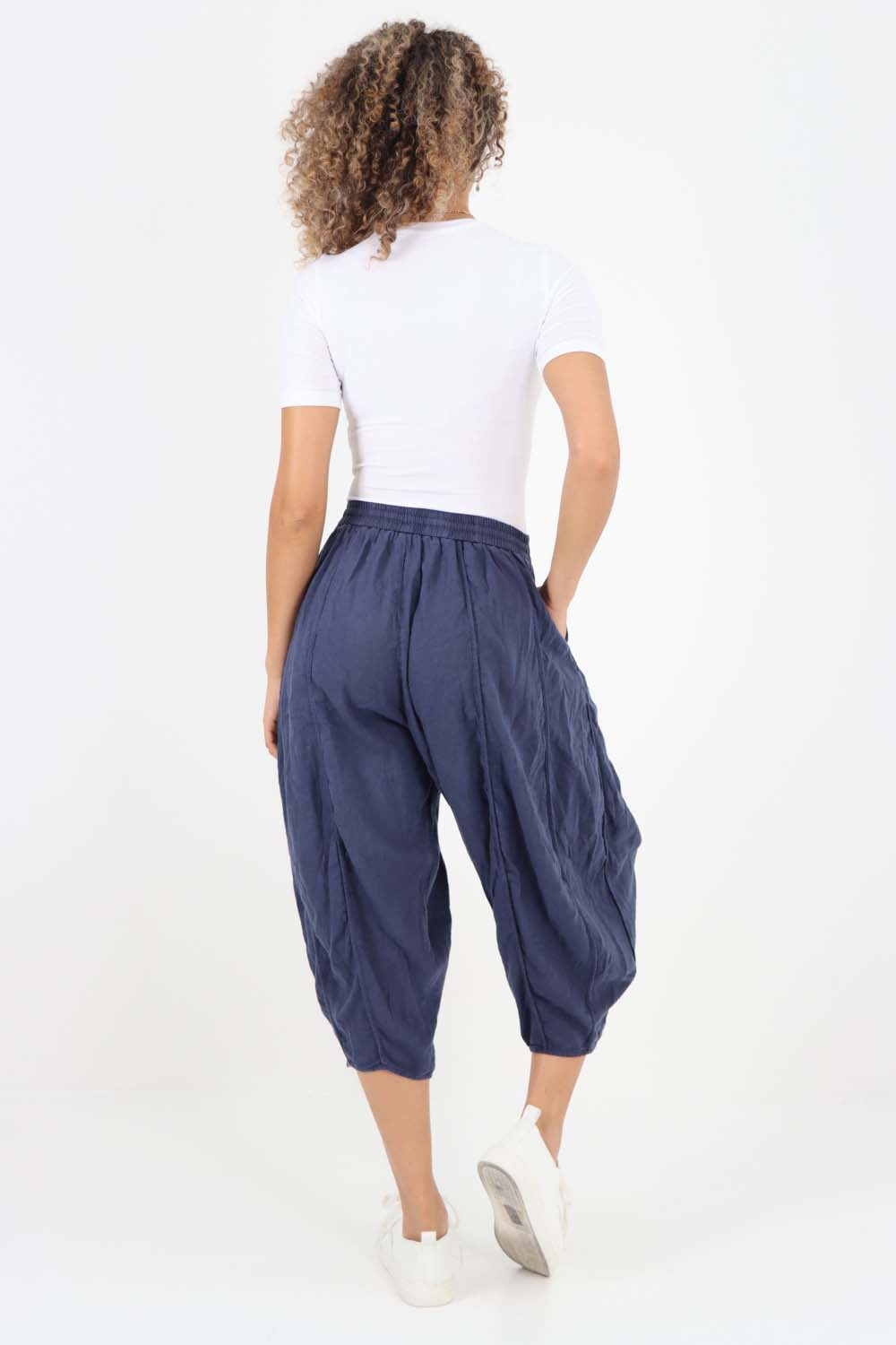 Italian Panelled 3/4 Length Linen Joggers