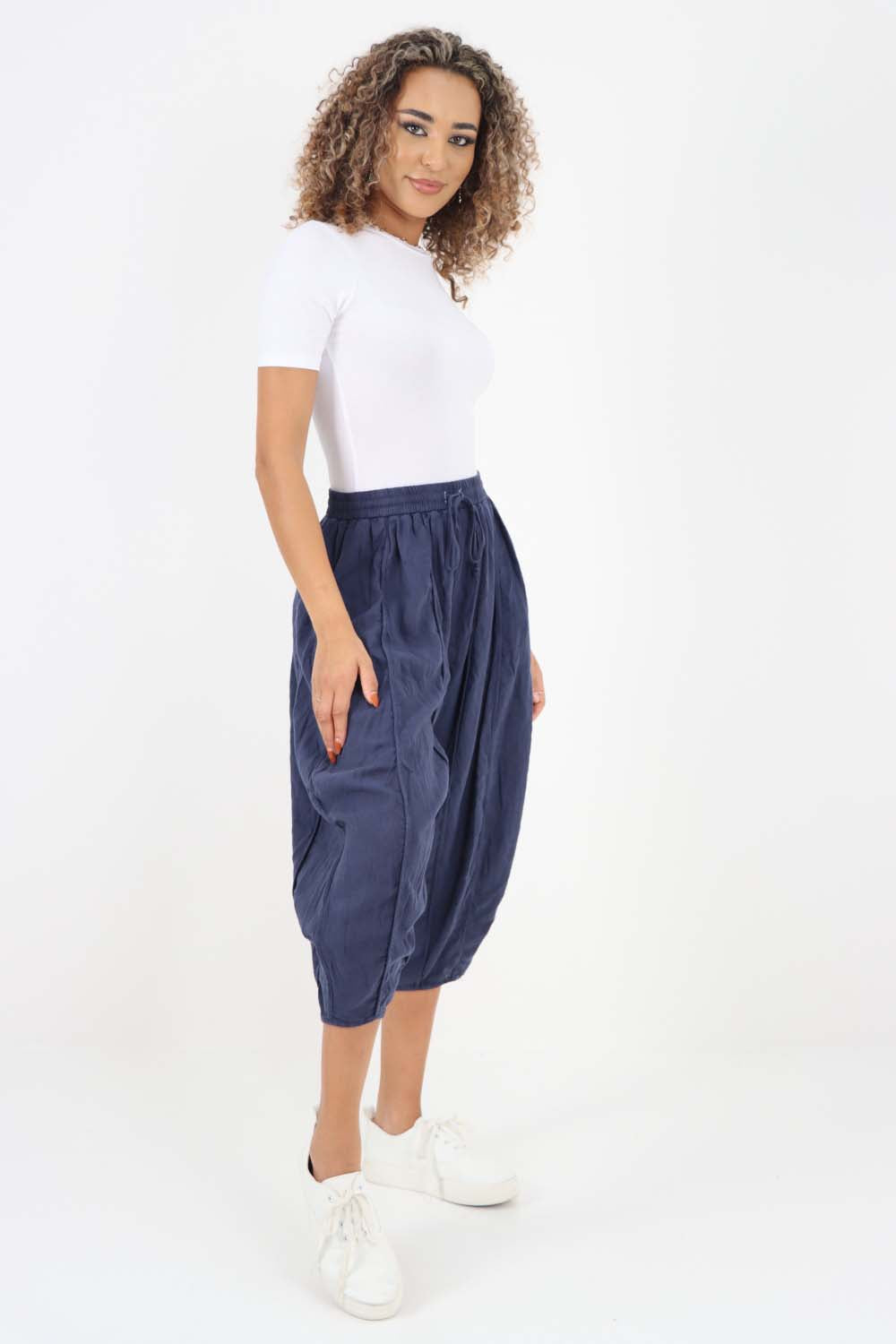 Italian Panelled 3/4 Length Linen Joggers