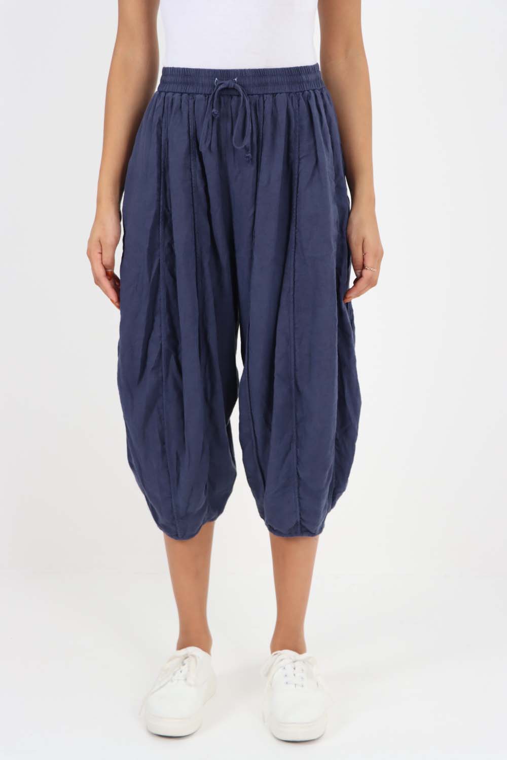 Italian Panelled 3/4 Length Linen Joggers