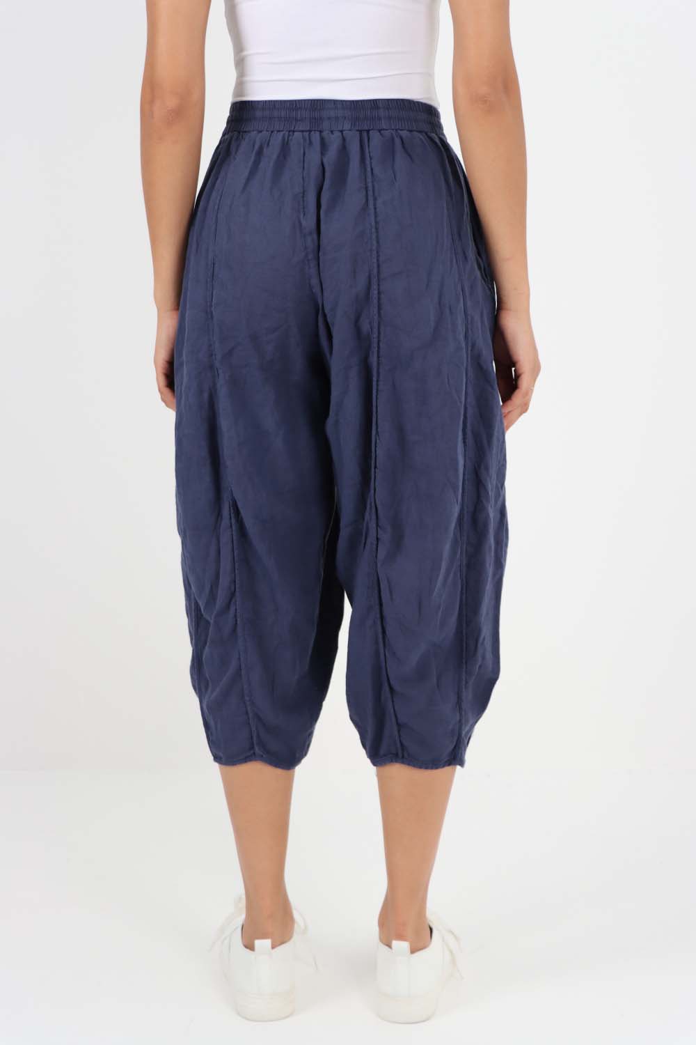 Italian Panelled 3/4 Length Linen Joggers