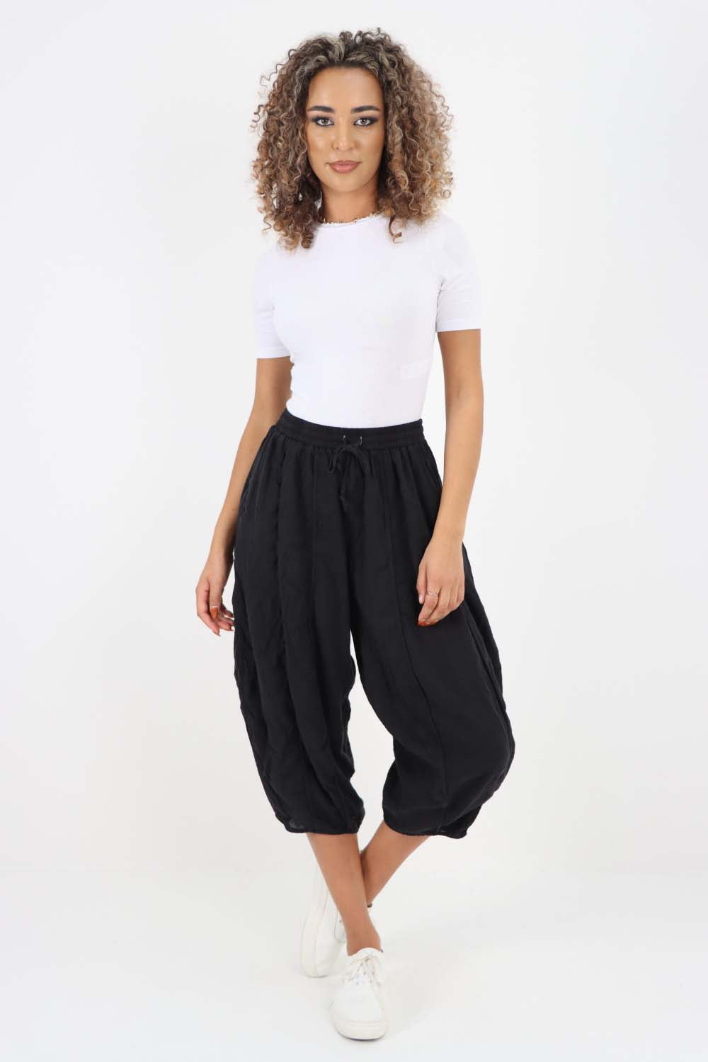 Italian Panelled 3/4 Length Linen Joggers