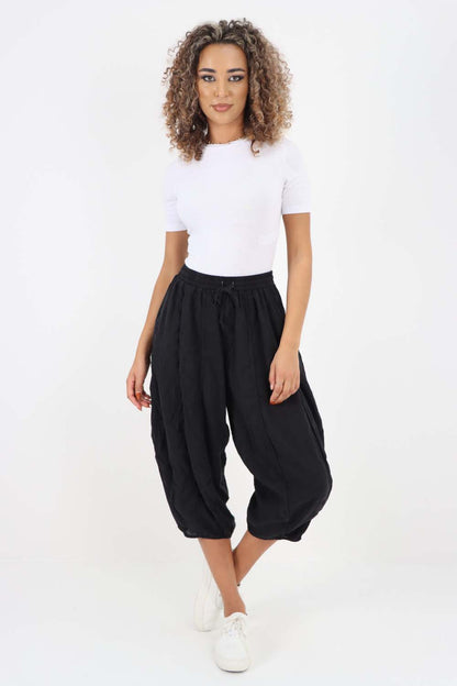 Italian Panelled 3/4 Length Linen Joggers