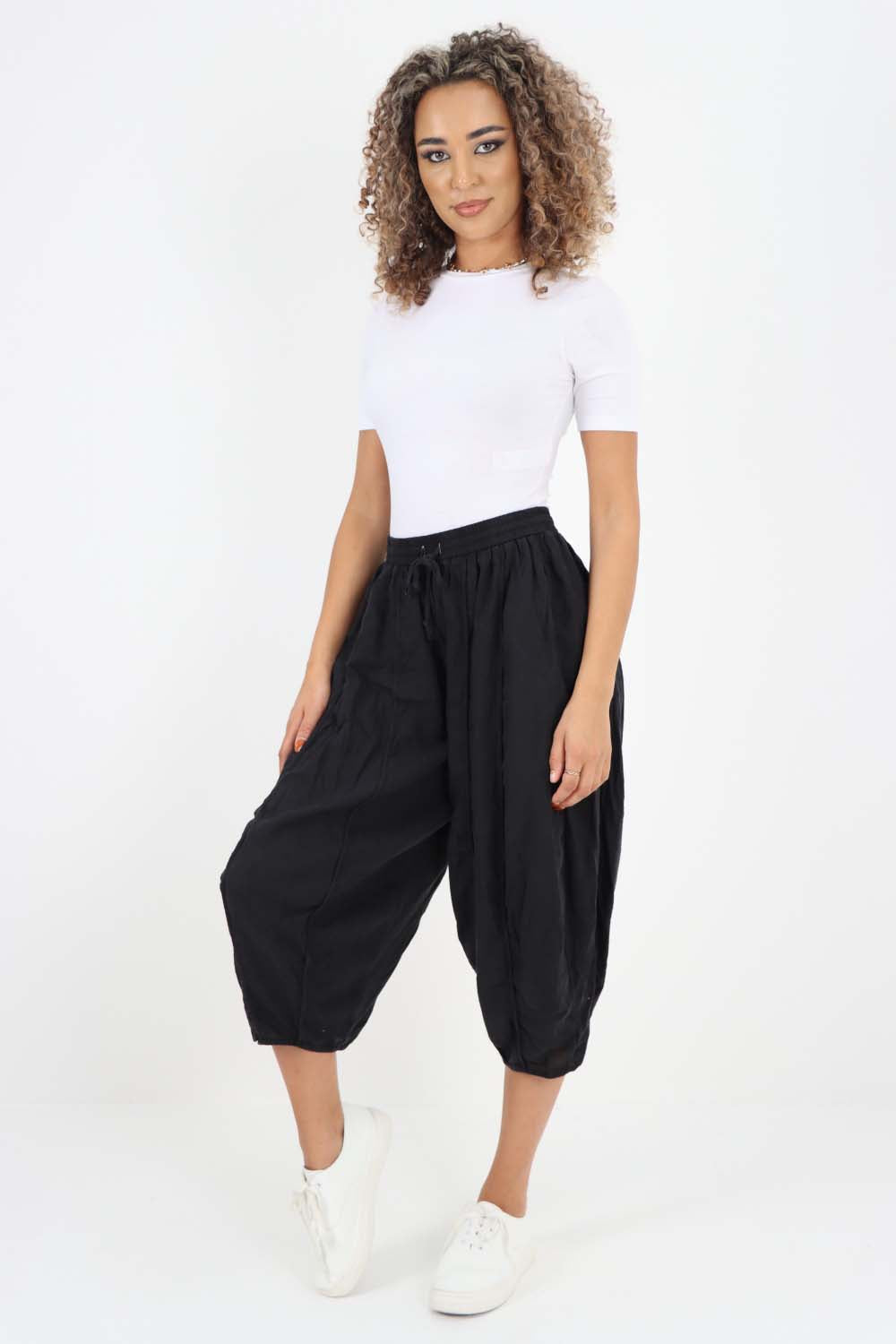Italian Panelled 3/4 Length Linen Joggers