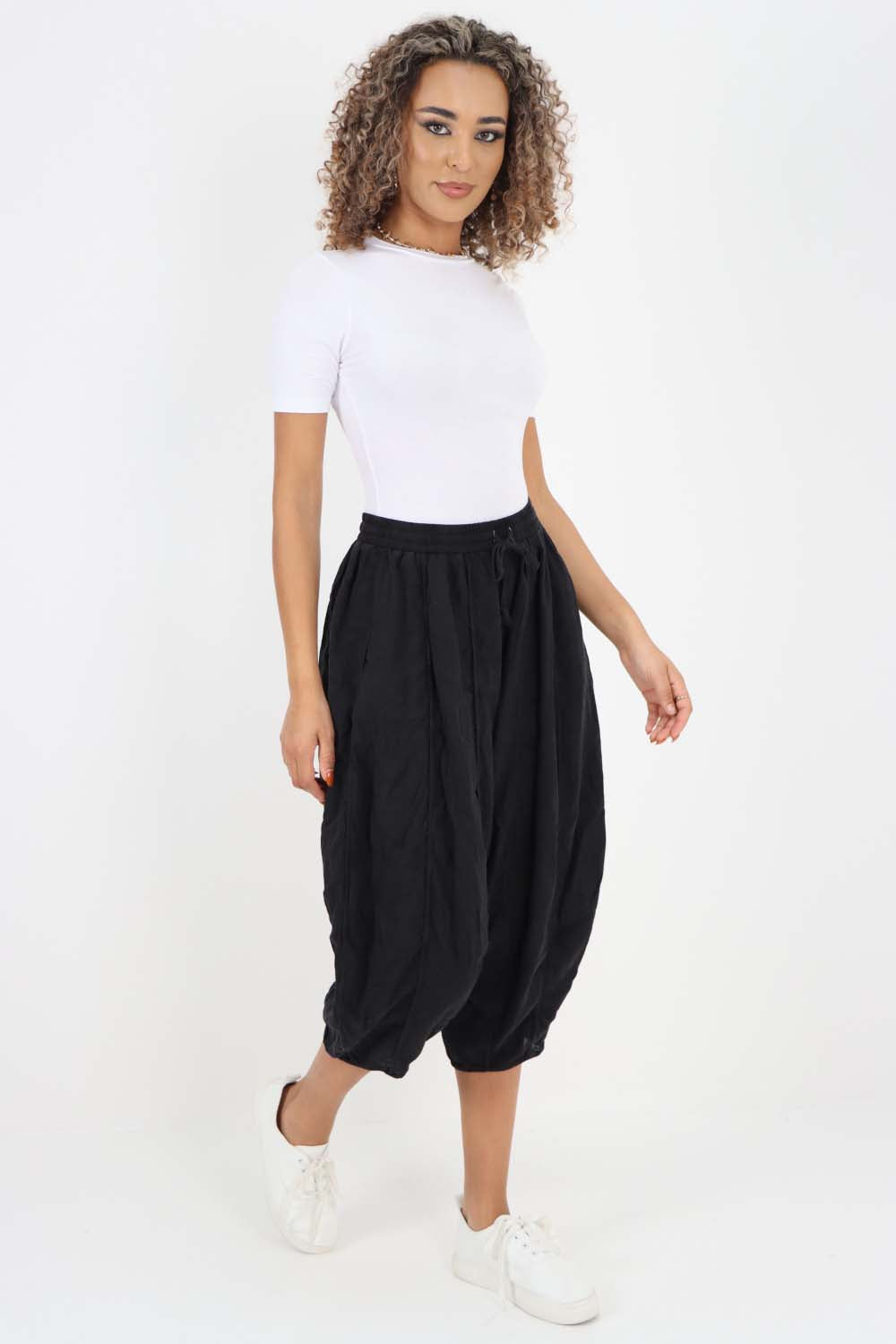 Italian Panelled 3/4 Length Linen Joggers