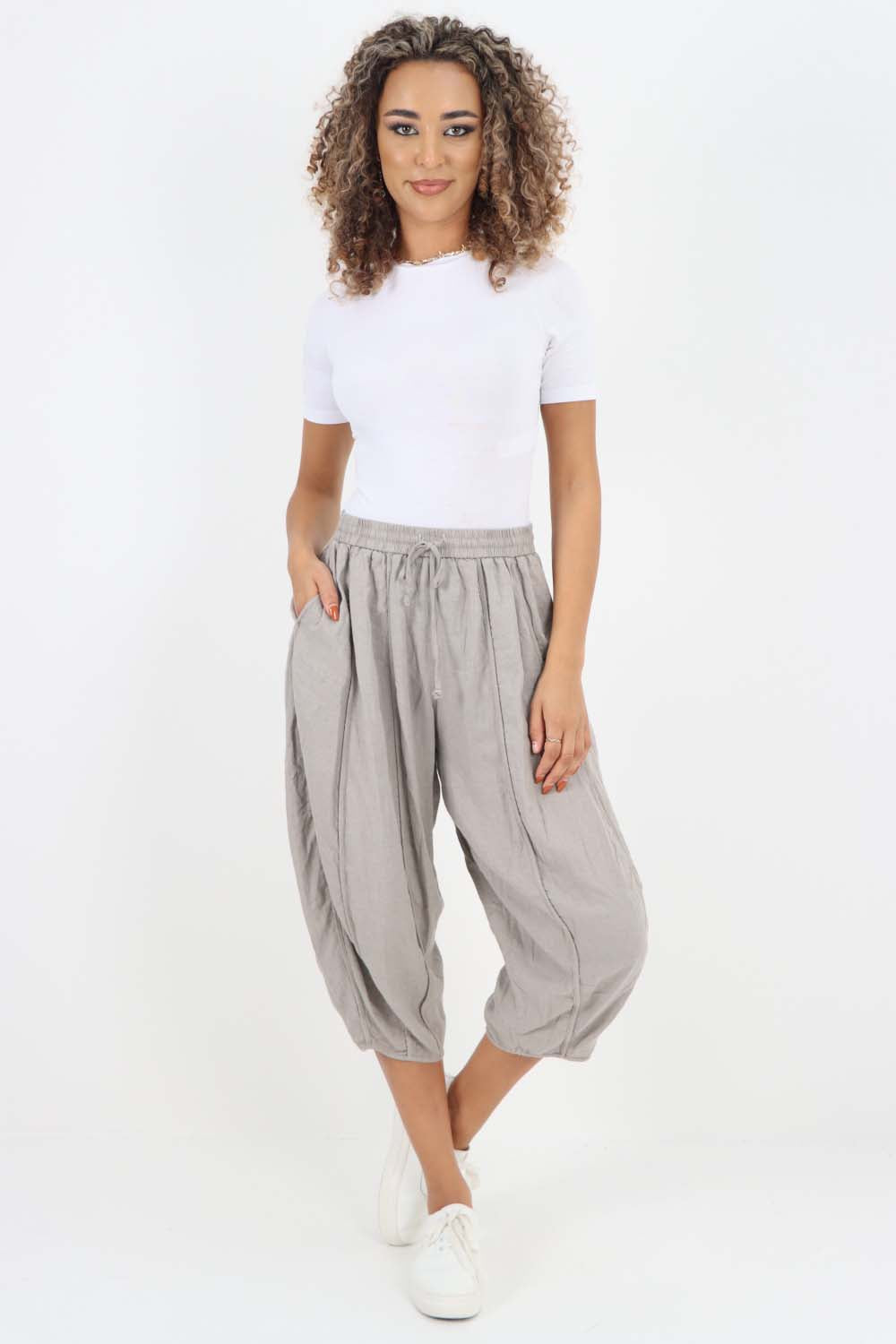 Italian Panelled 3/4 Length Linen Joggers
