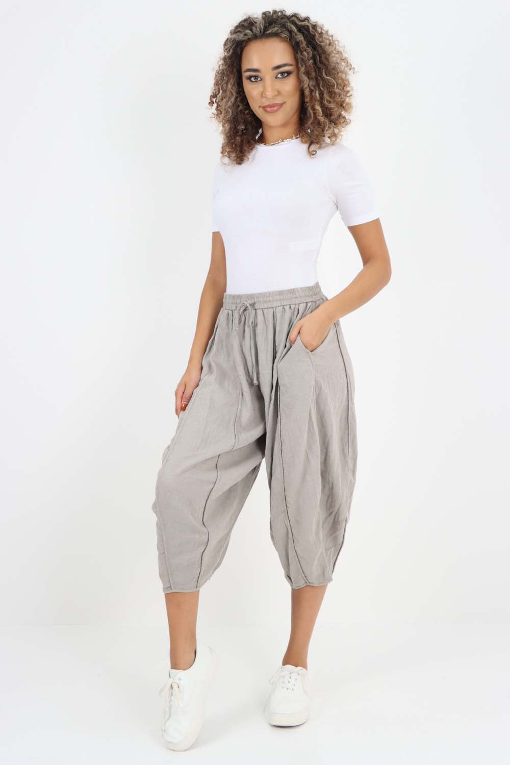 Italian Panelled 3/4 Length Linen Joggers