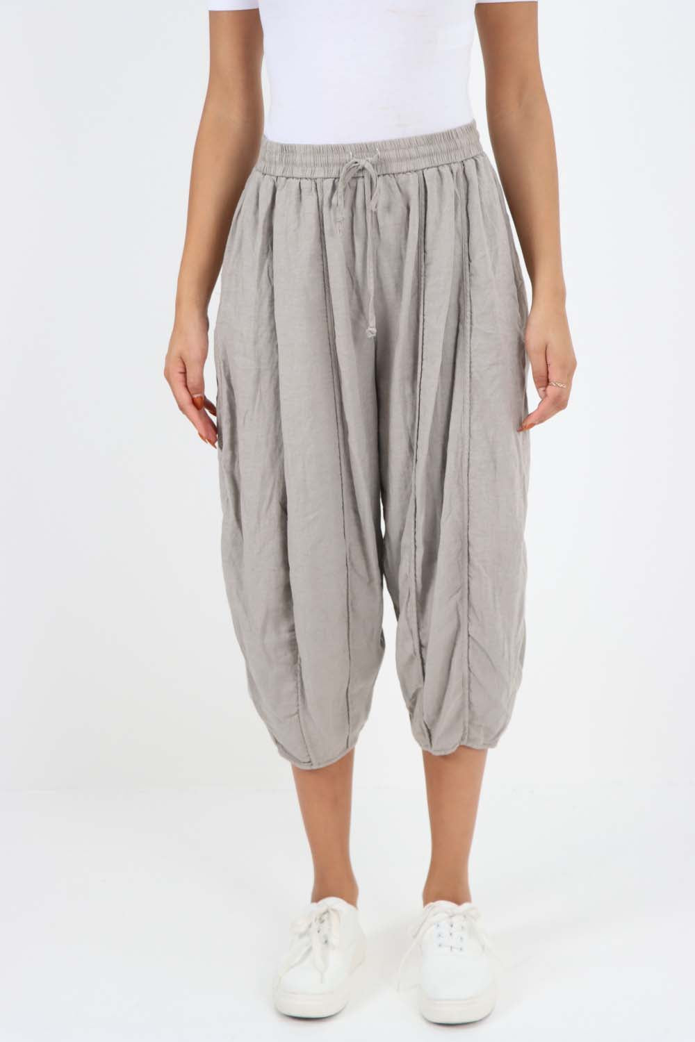 Italian Panelled 3/4 Length Linen Joggers