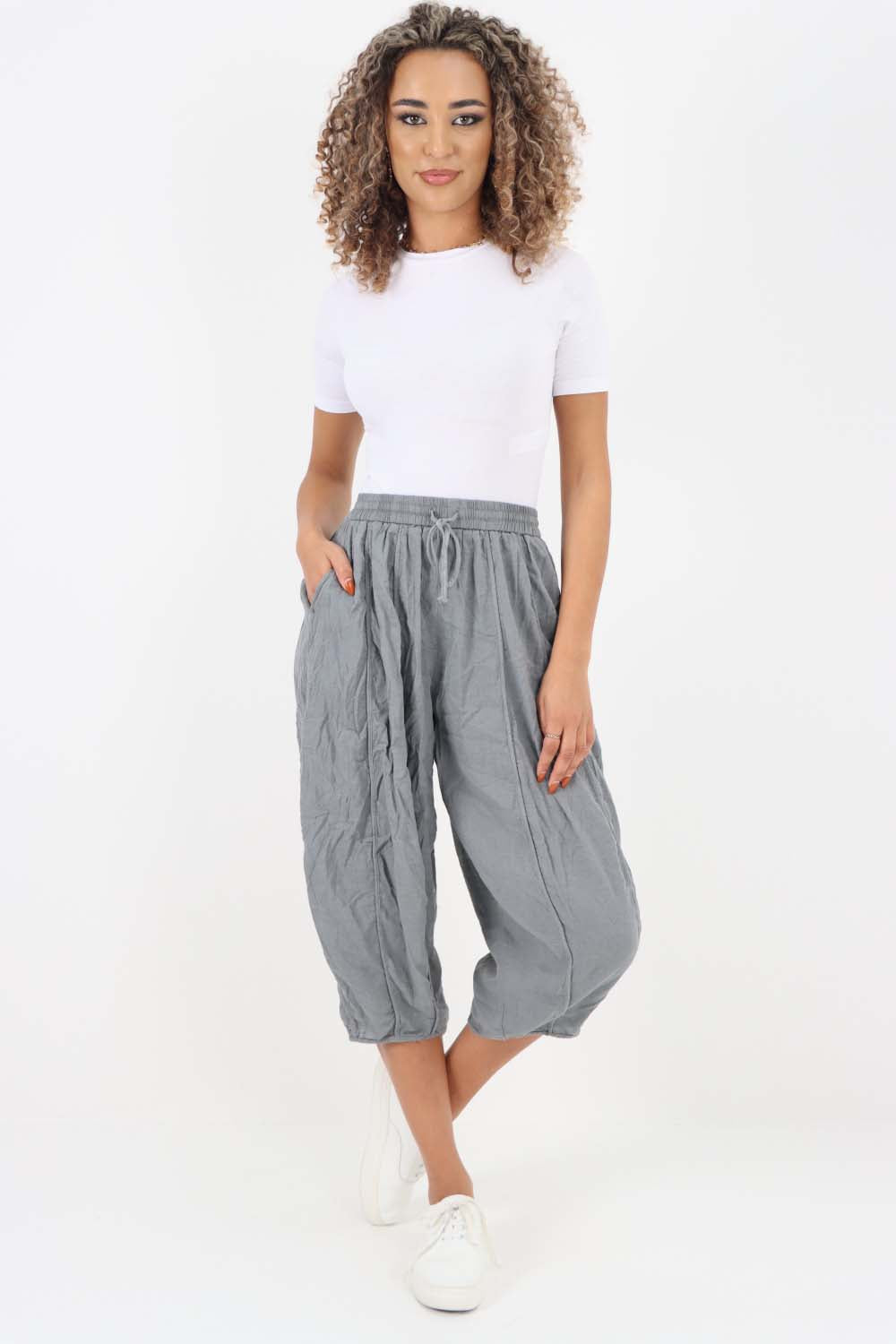 Italian Panelled 3/4 Length Linen Joggers