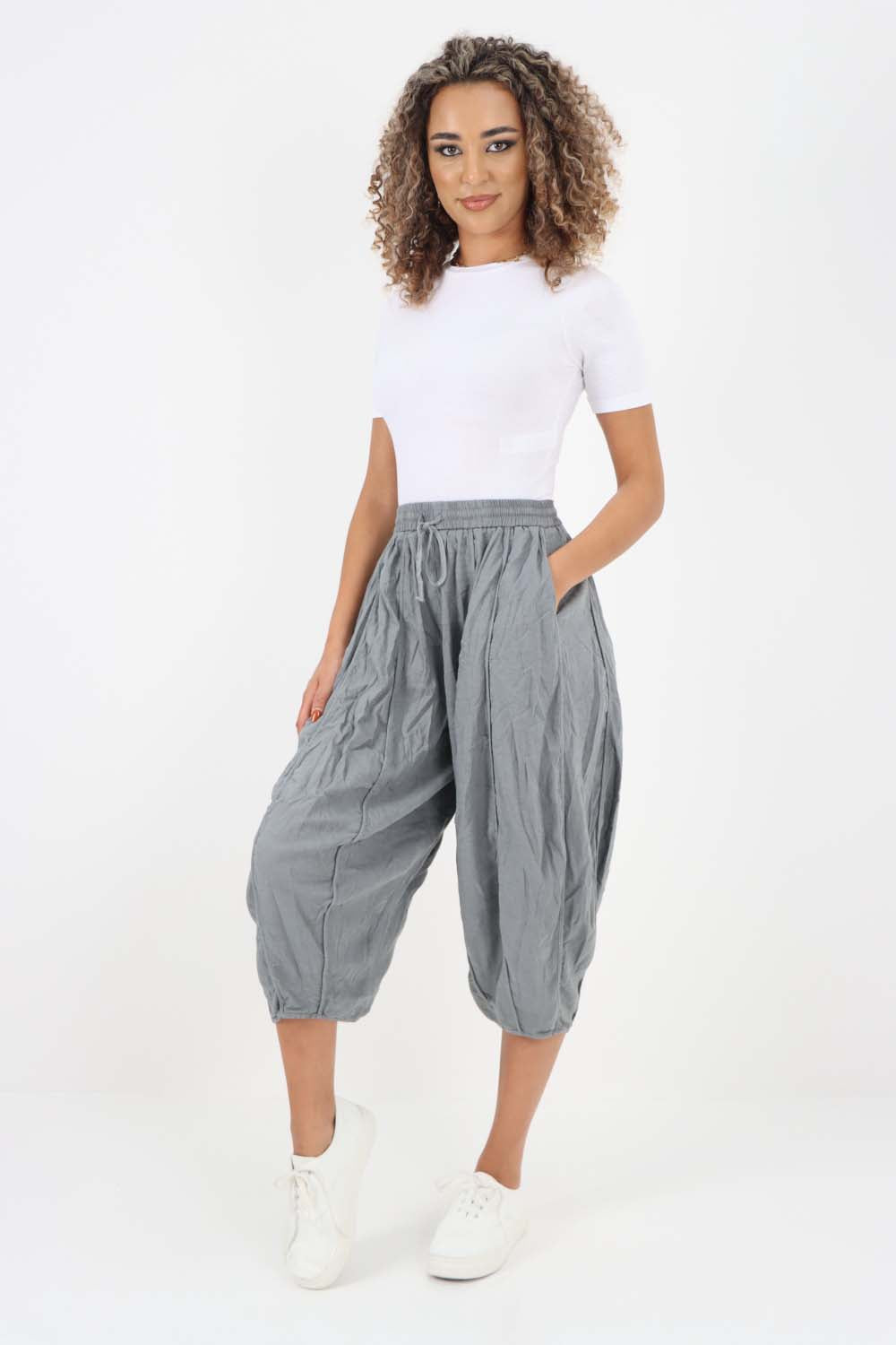 Italian Panelled 3/4 Length Linen Joggers