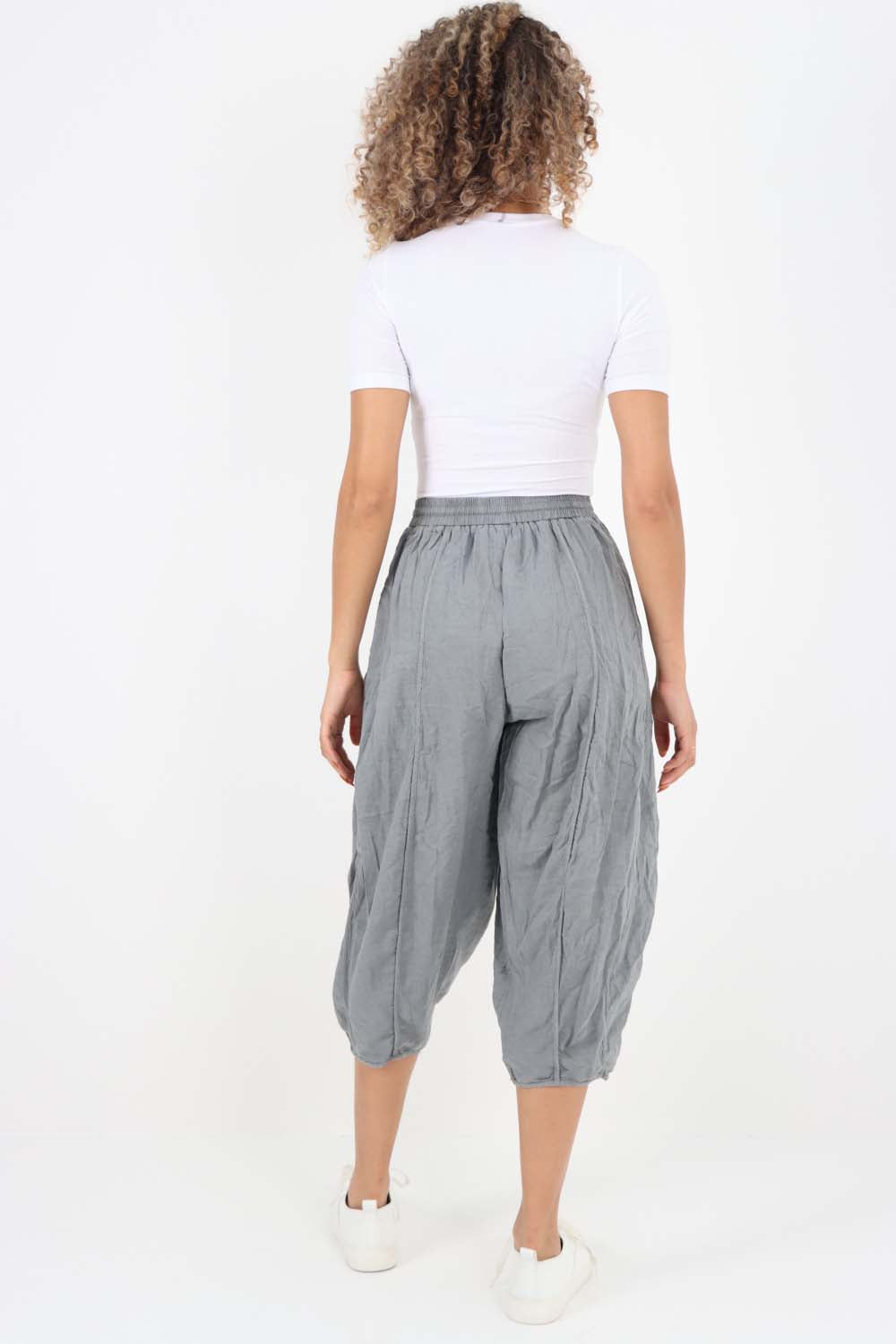 Italian Panelled 3/4 Length Linen Joggers
