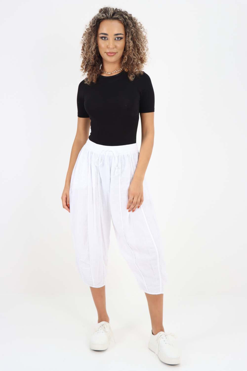 Italian Panelled 3/4 Length Linen Joggers