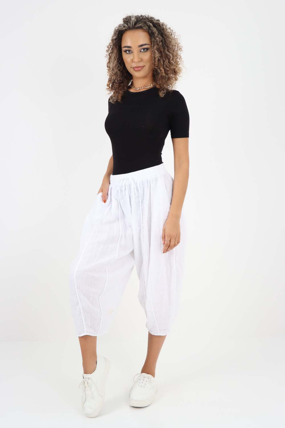 Italian Panelled 3/4 Length Linen Joggers