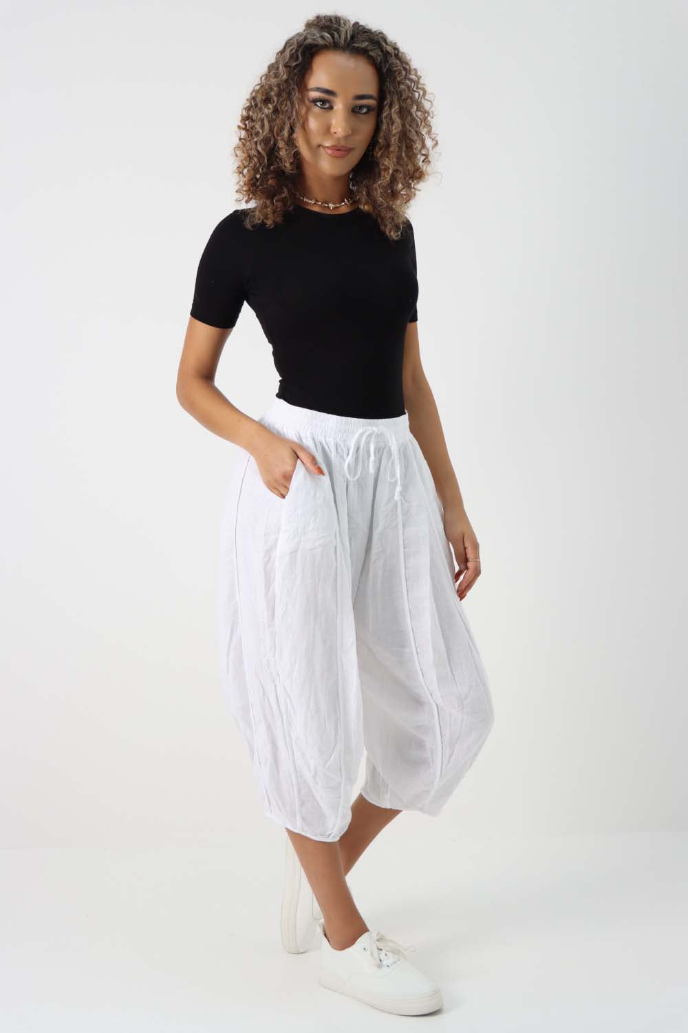 Italian Panelled 3/4 Length Linen Joggers
