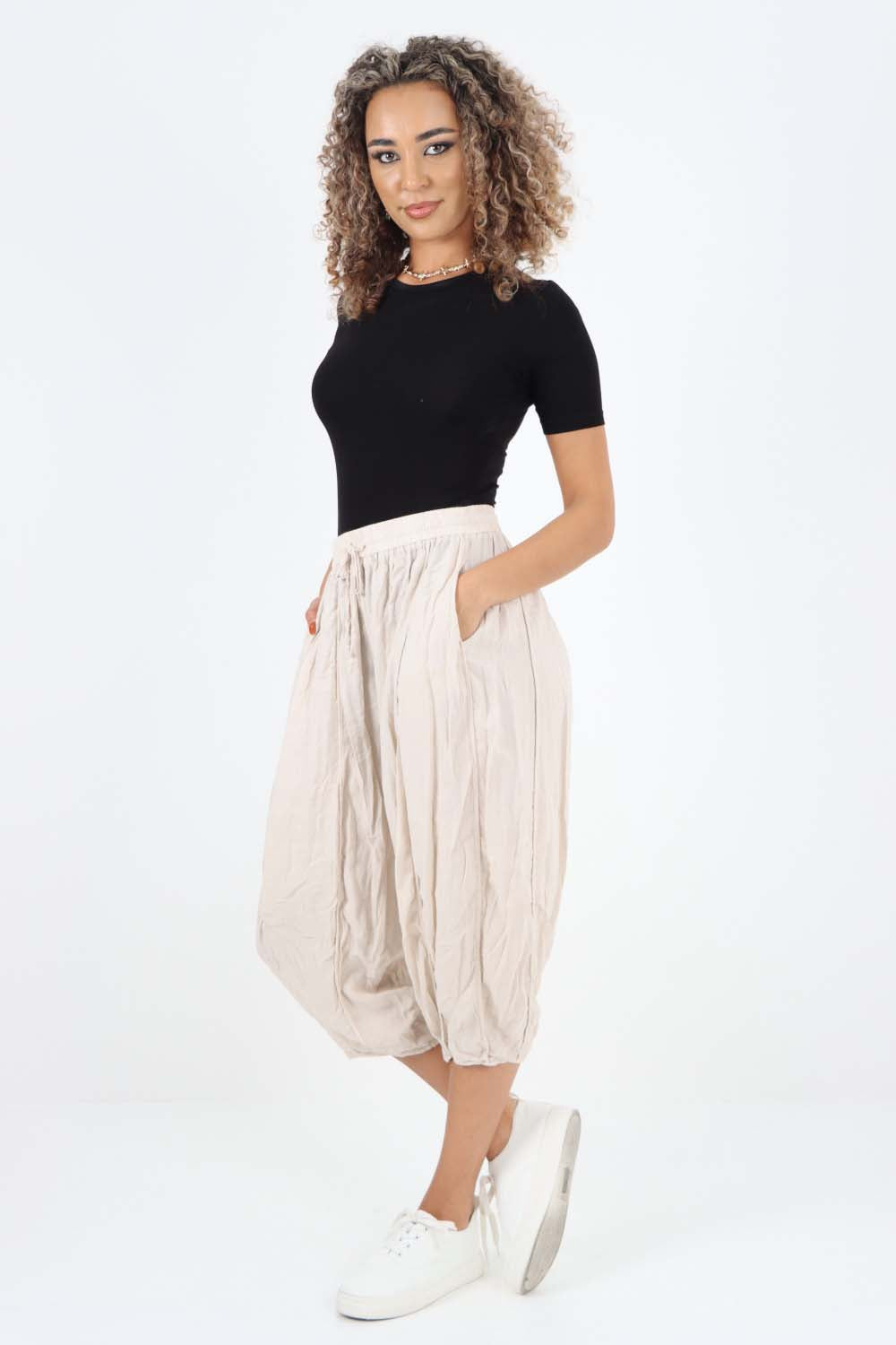 Italian Panelled 3/4 Length Linen Joggers