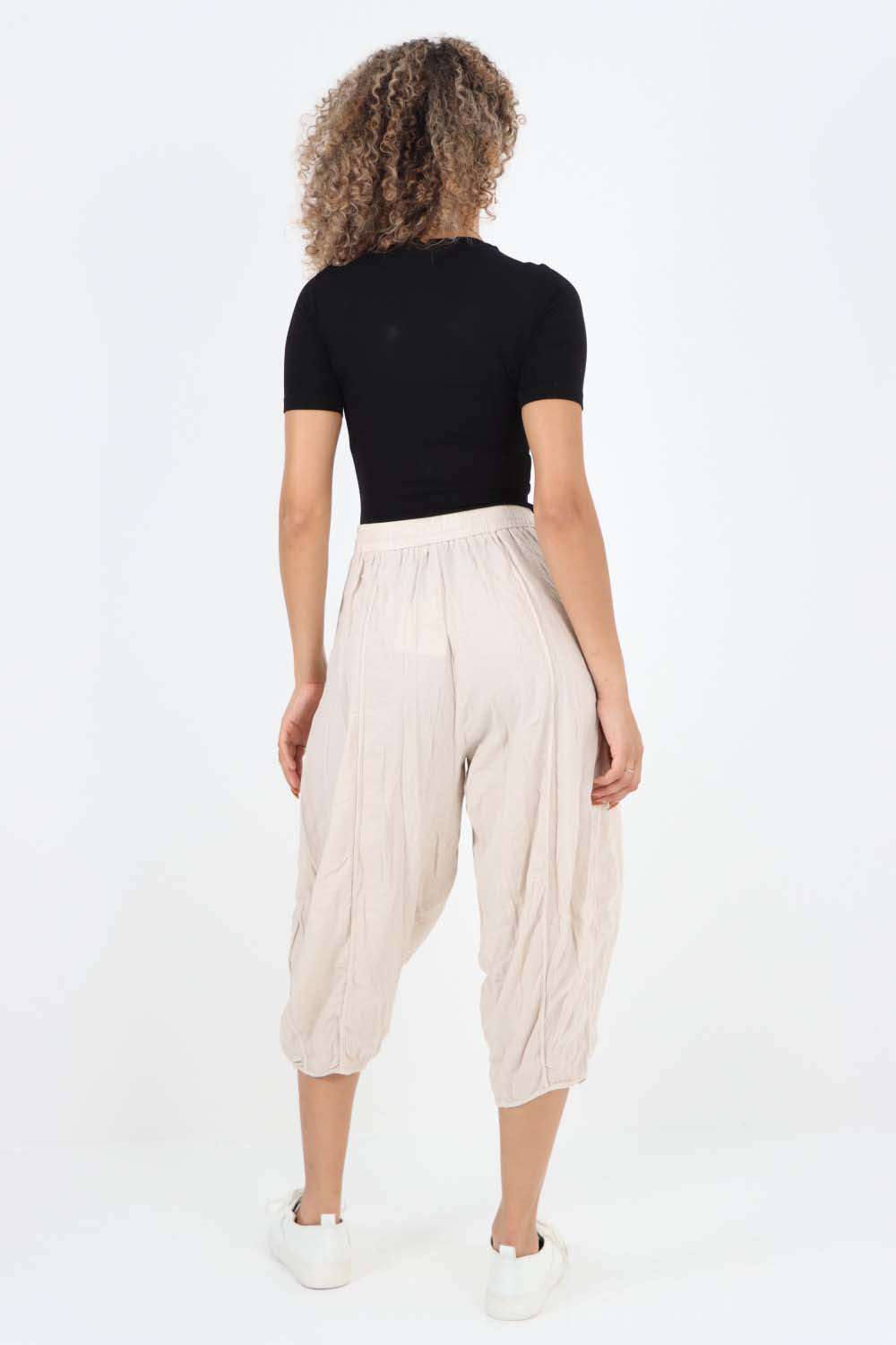 Italian Panelled 3/4 Length Linen Joggers