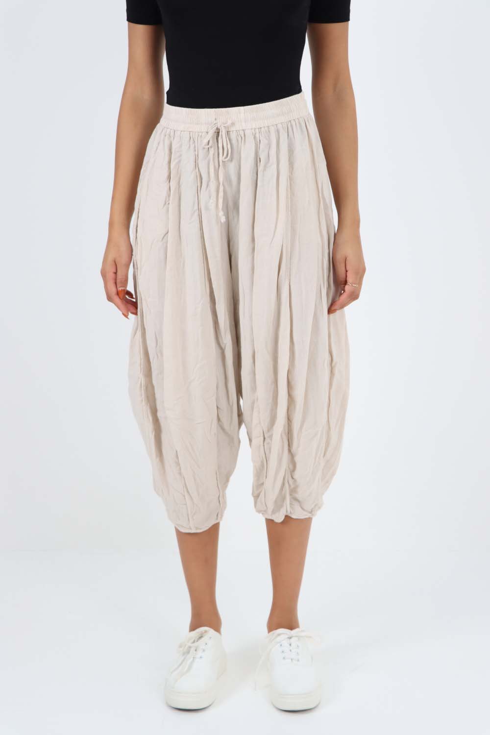 Italian Panelled 3/4 Length Linen Joggers