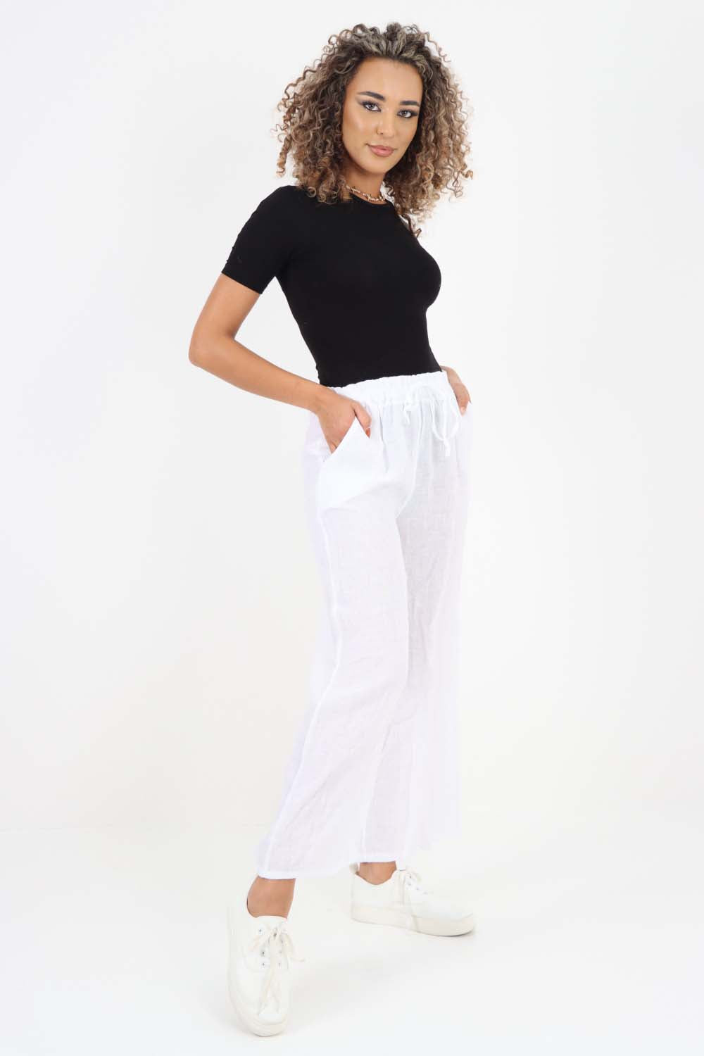 Italian Plain Linen Palazzo Trouser