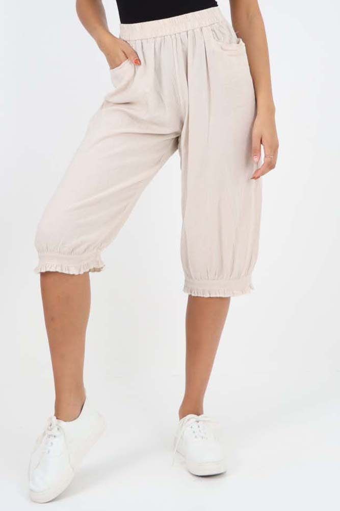 Italian Frill Hem 3/4 Linen Jogger