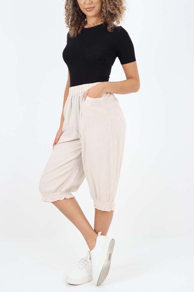 Italian Frill Hem 3/4 Linen Jogger