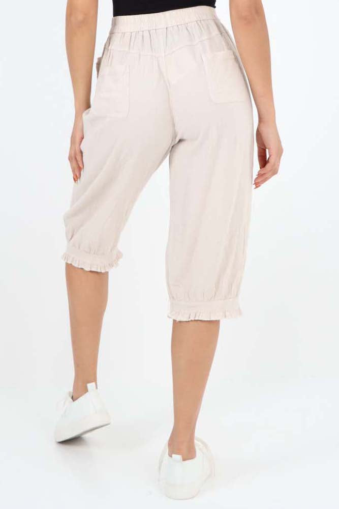 Italian Frill Hem 3/4 Linen Jogger