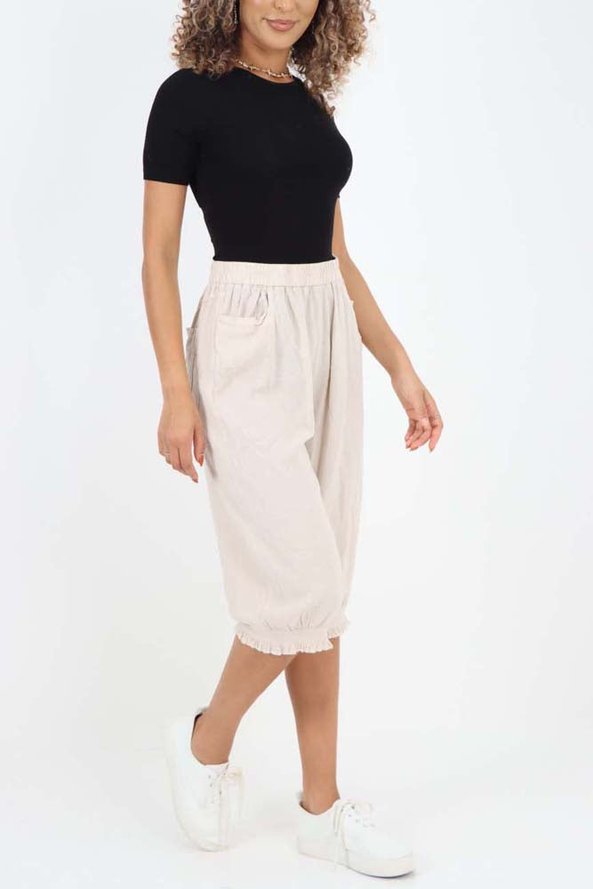 Italian Frill Hem 3/4 Linen Jogger