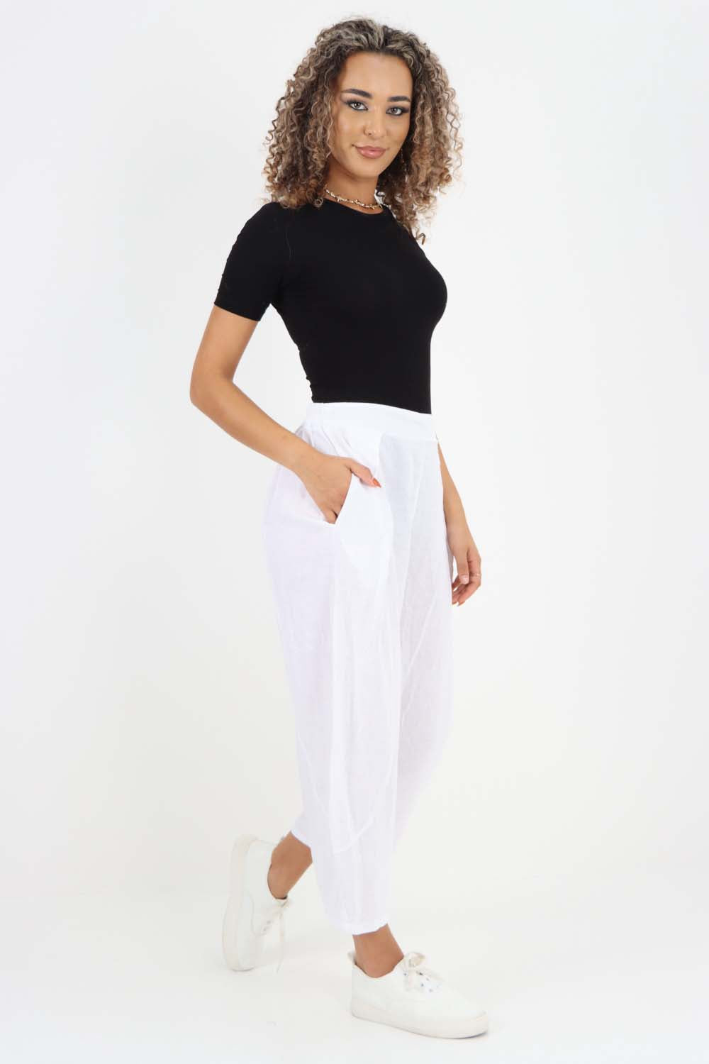 Italian Plain Layered 3/4 Linen Jogger