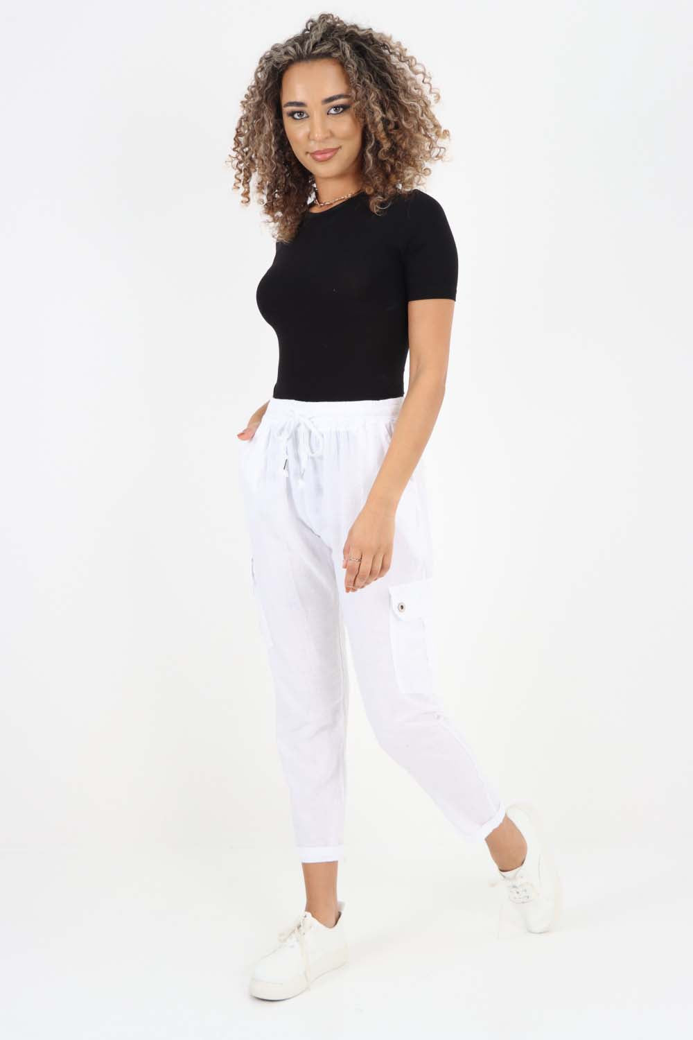 Italian Full Length Linen Cargo Pants