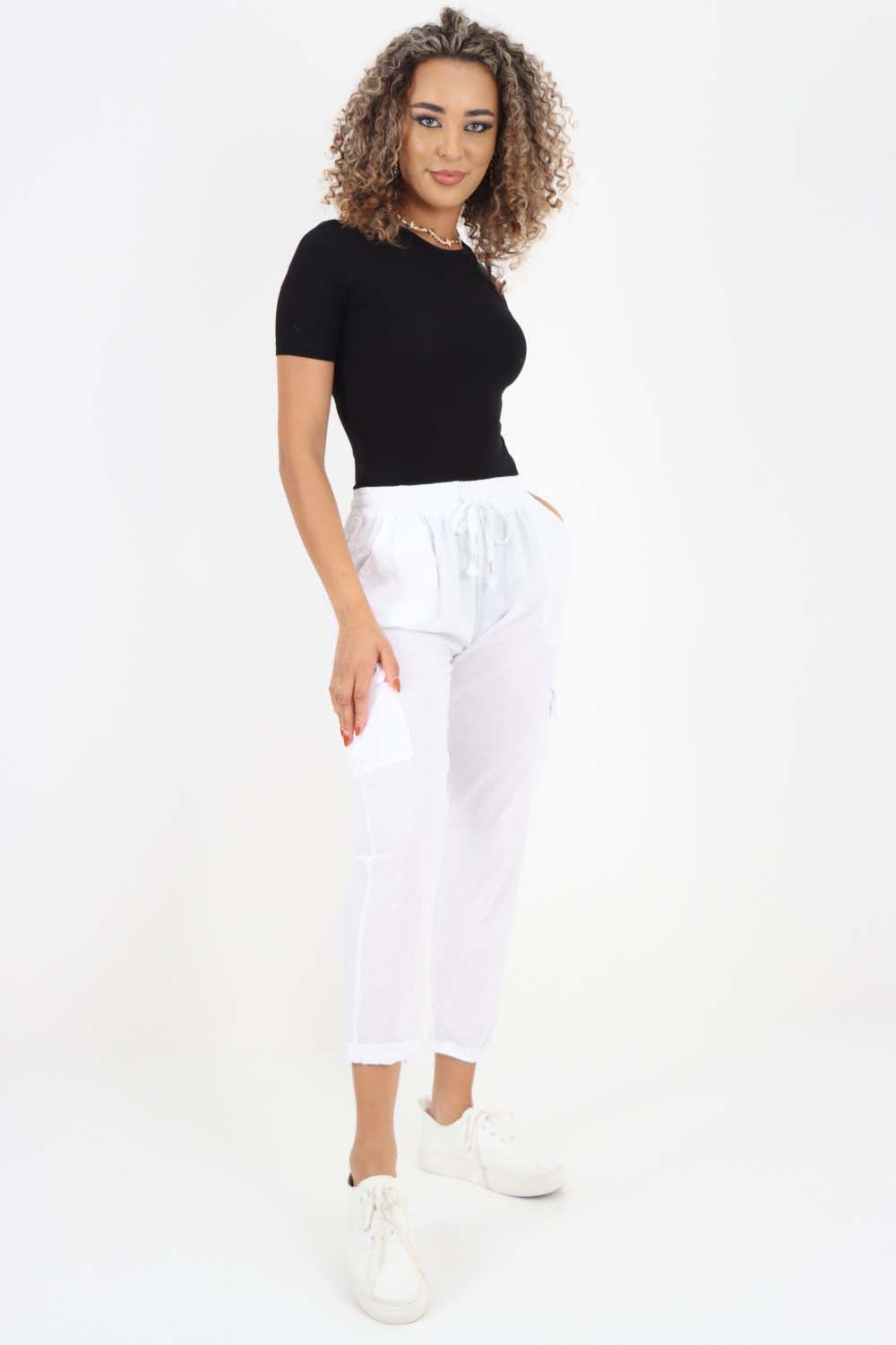 Italian Full Length Linen Cargo Pants