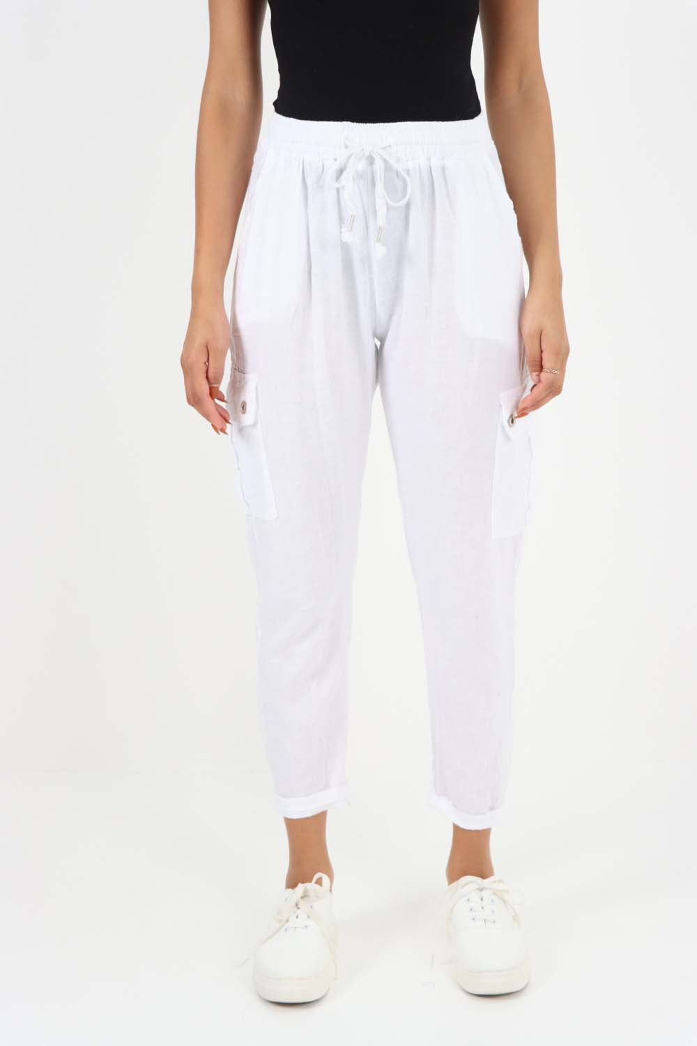 Italian Full Length Linen Cargo Pants