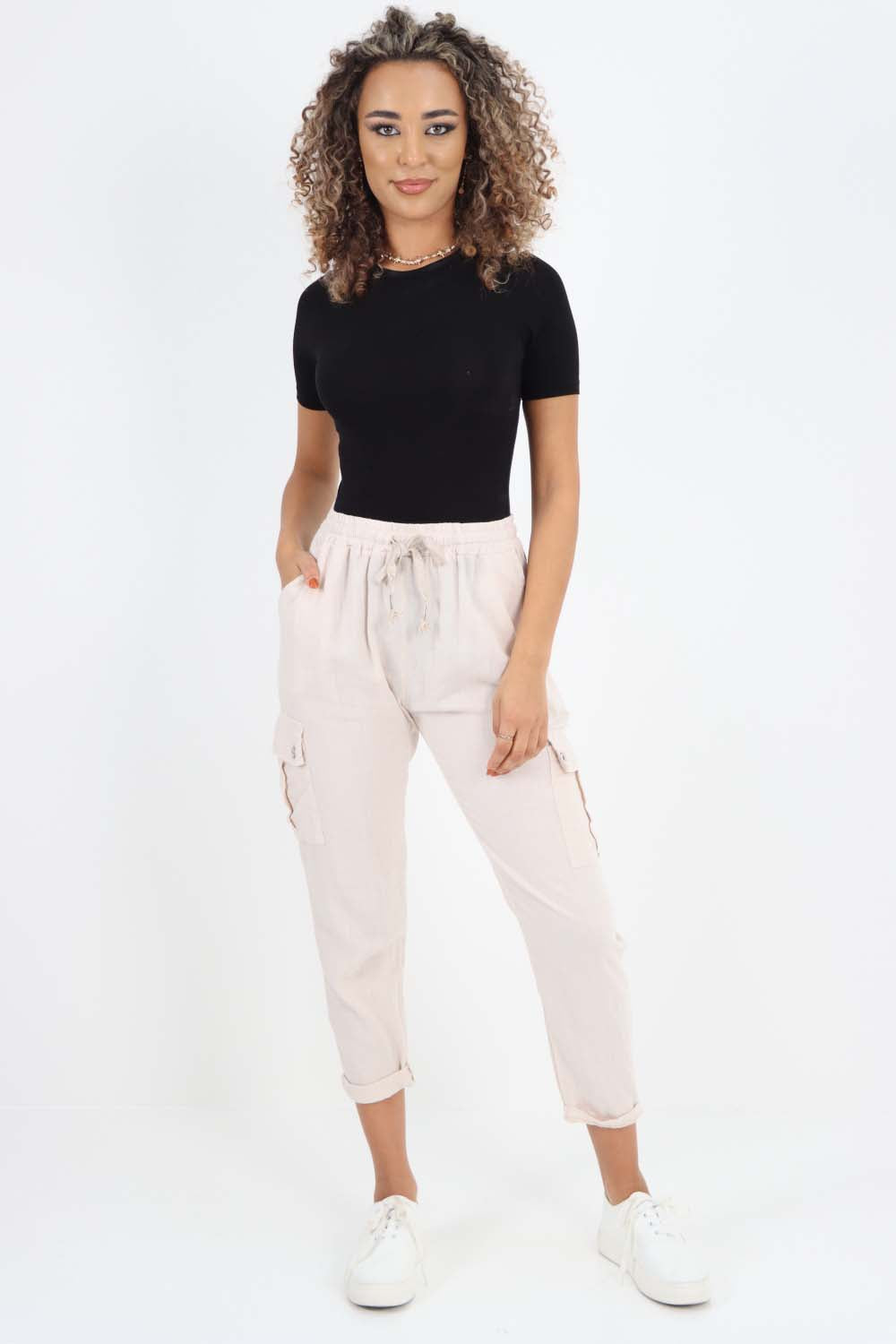 Italian Full Length Linen Cargo Pants