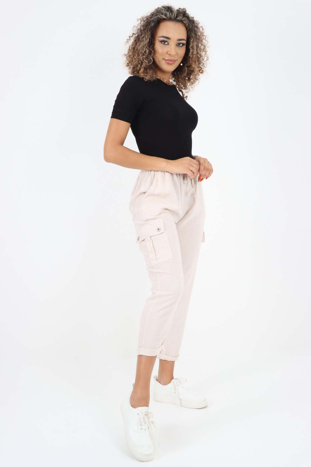 Italian Full Length Linen Cargo Pants