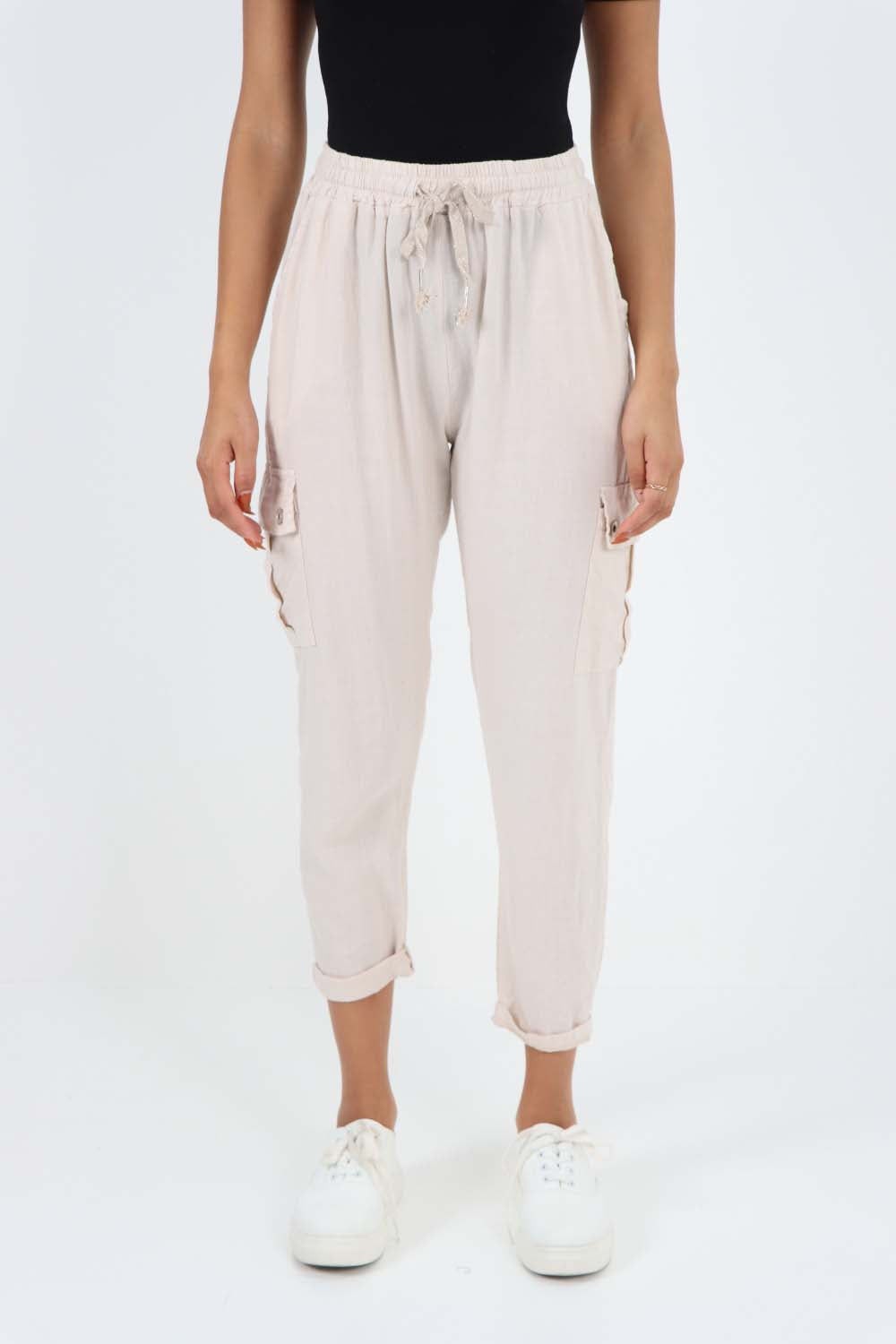 Italian Full Length Linen Cargo Pants