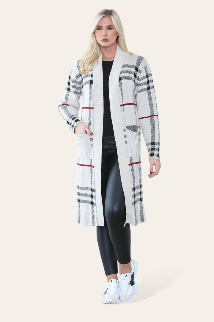 Contrast Striped Knitted Open Front Cardigan