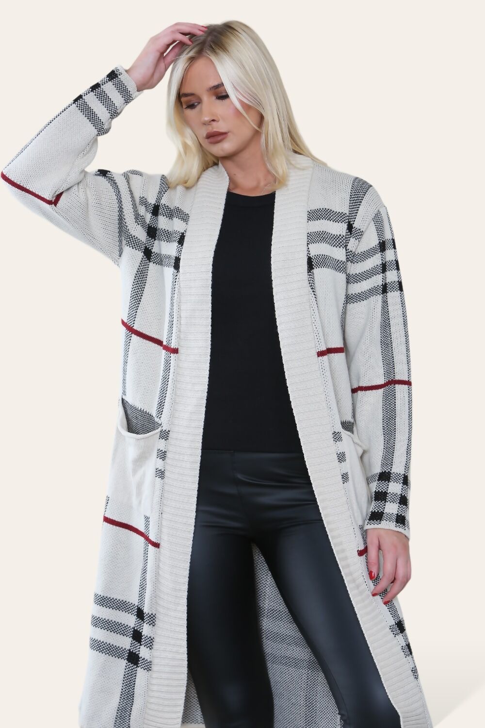 Contrast Striped Knitted Open Front Cardigan