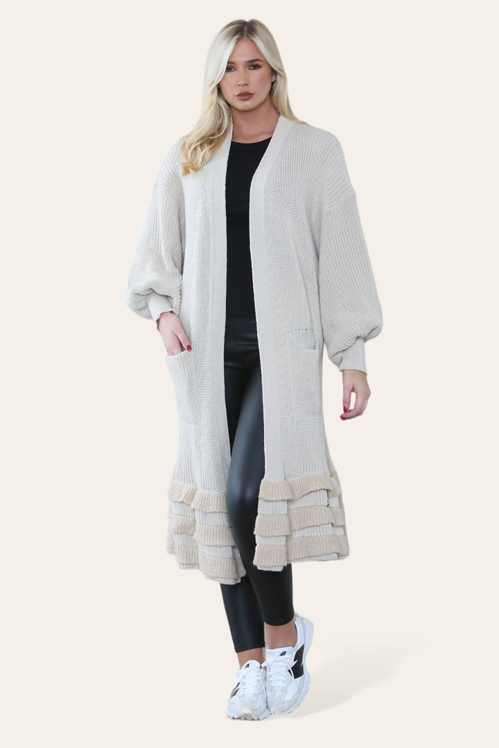 Bomber Sleeve Knitted Long Open Front Cardigan