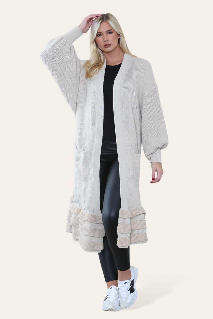 Bomber Sleeve Knitted Long Open Front Cardigan